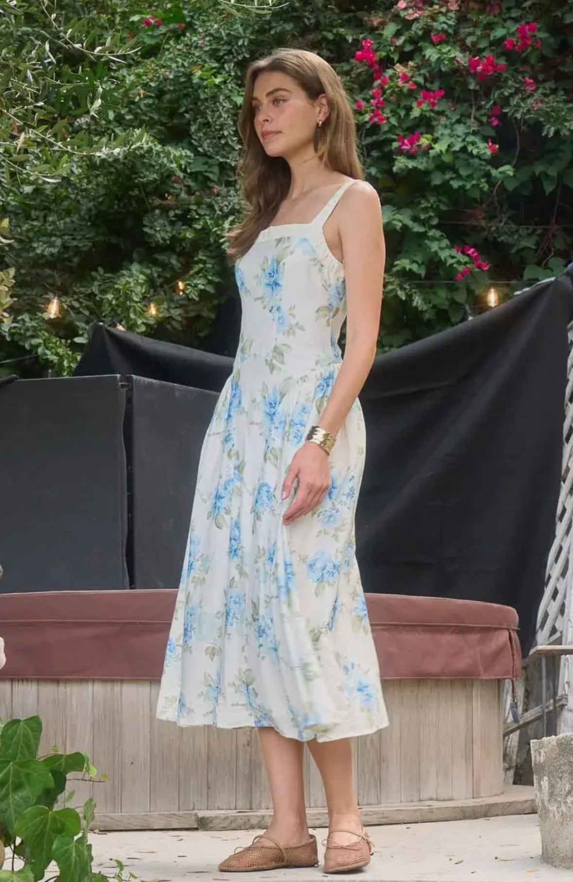 Floral Corset Detail Midi Dress Off White Multi / LG