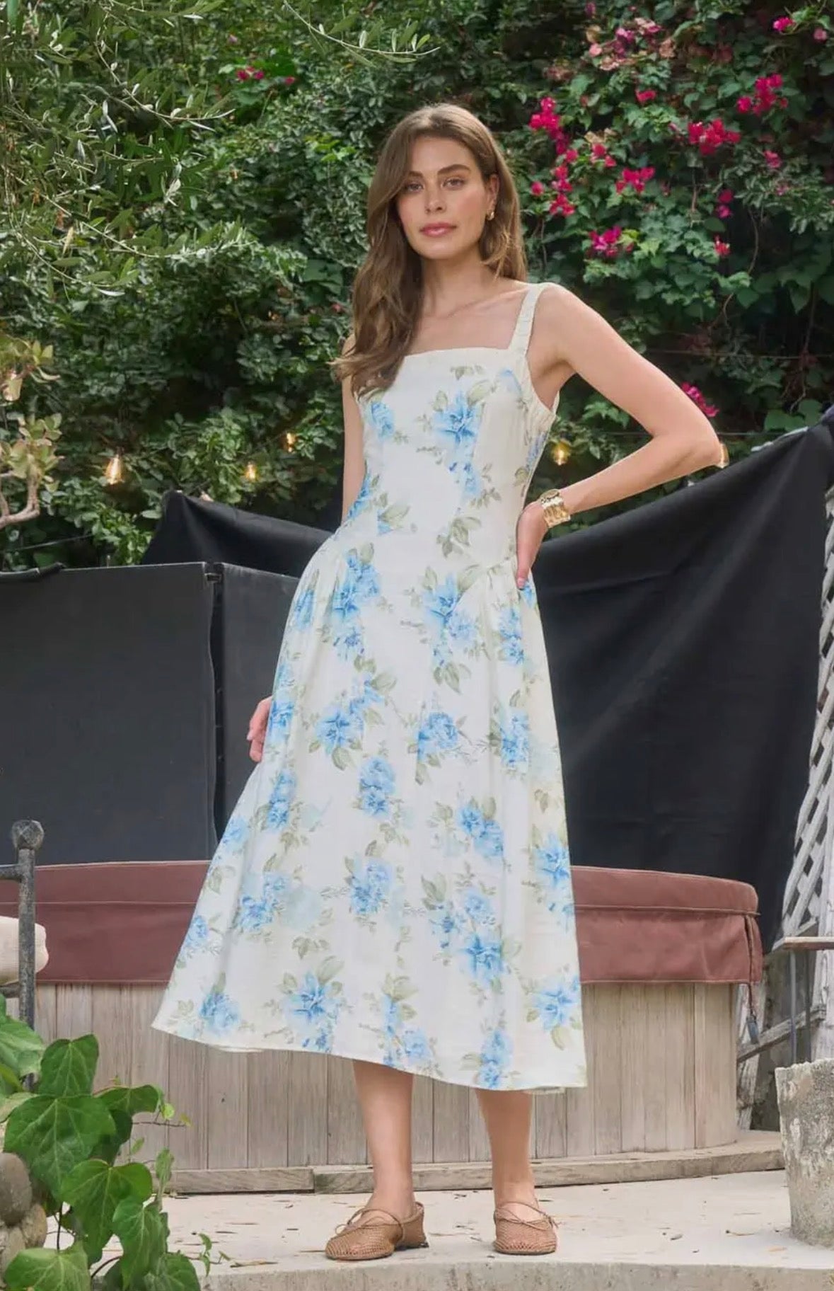 Floral Corset Detail Midi Dress Off White Multi / LG