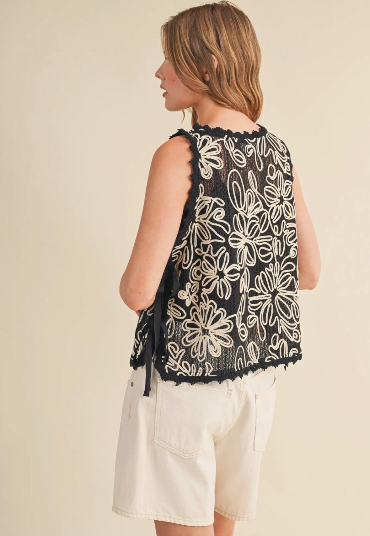 Floral Crochet Tank w/Tying Detail - Flea Boutiques