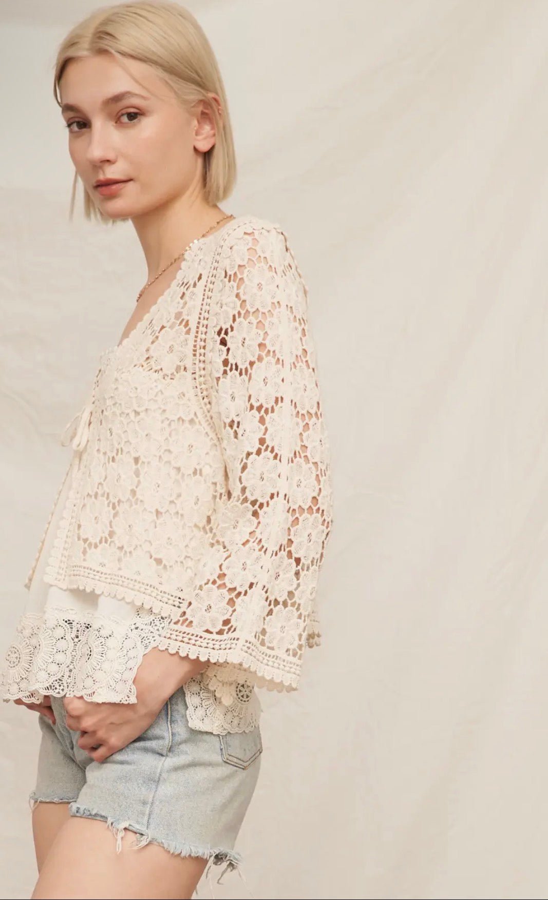 Floral Crochet Tie Front - Flea Boutiques