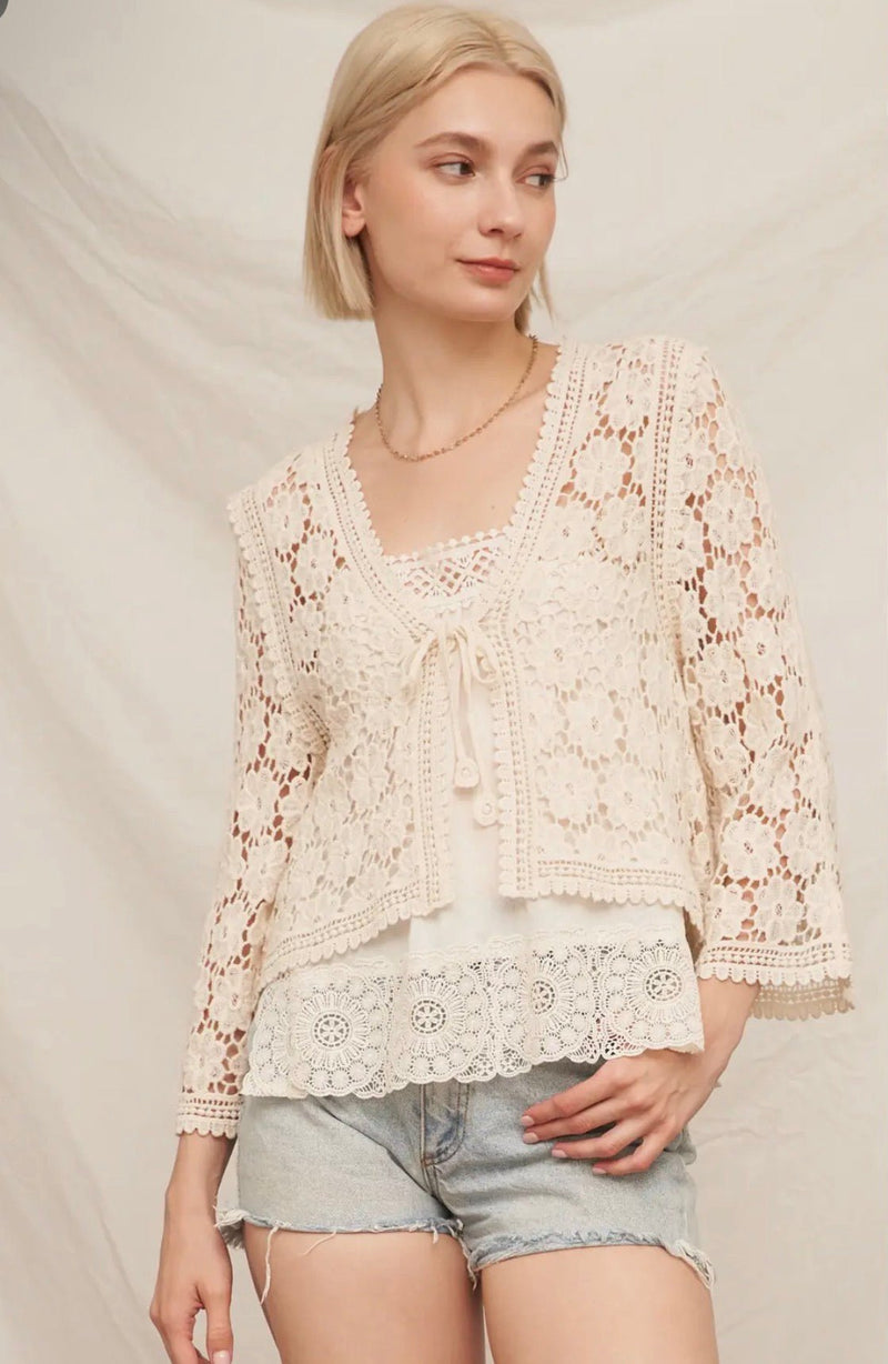 Floral Crochet Tie Front - Flea Boutiques