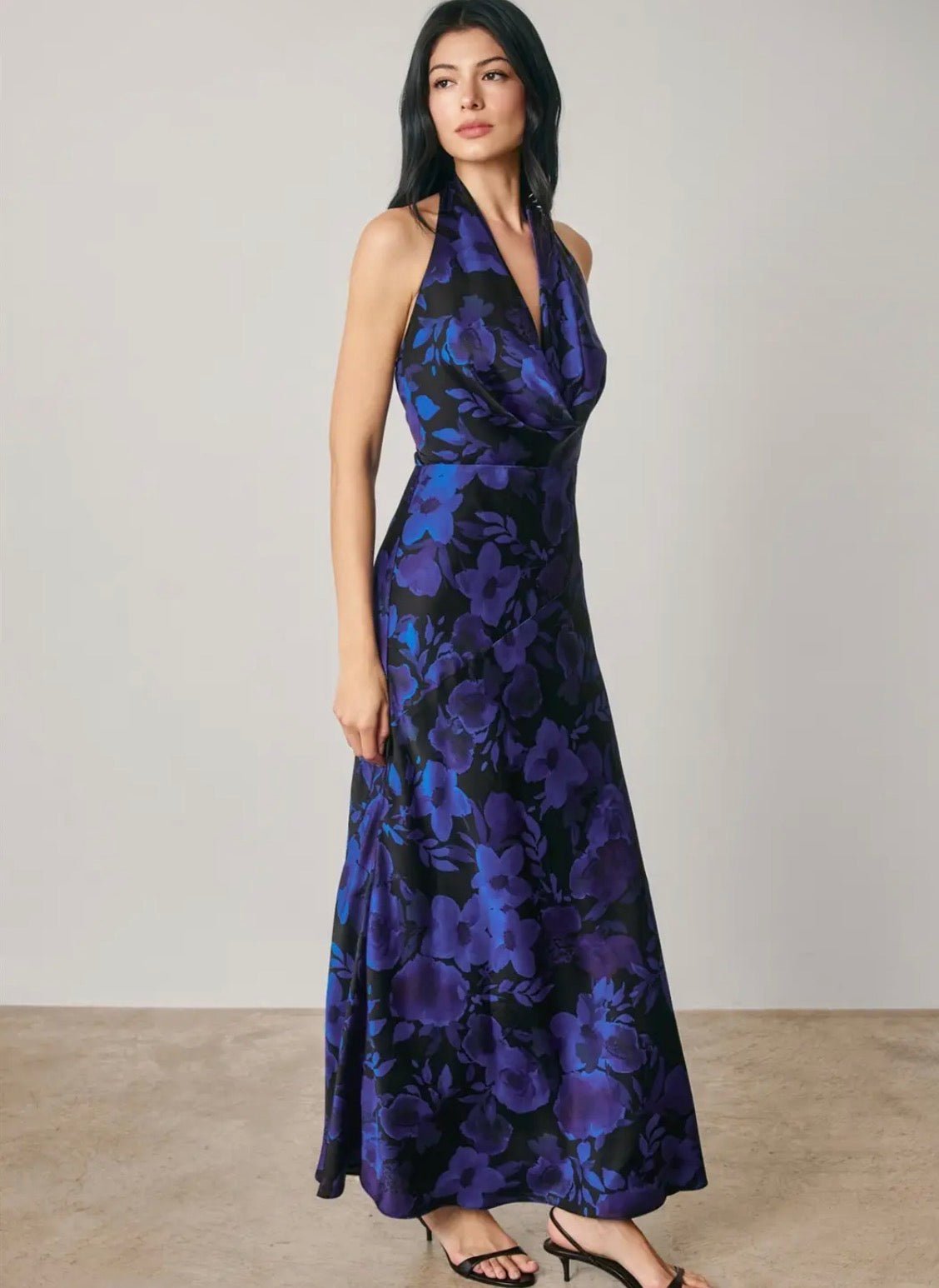 Floral Draped Halter Maxi Dress - Flea Boutiques