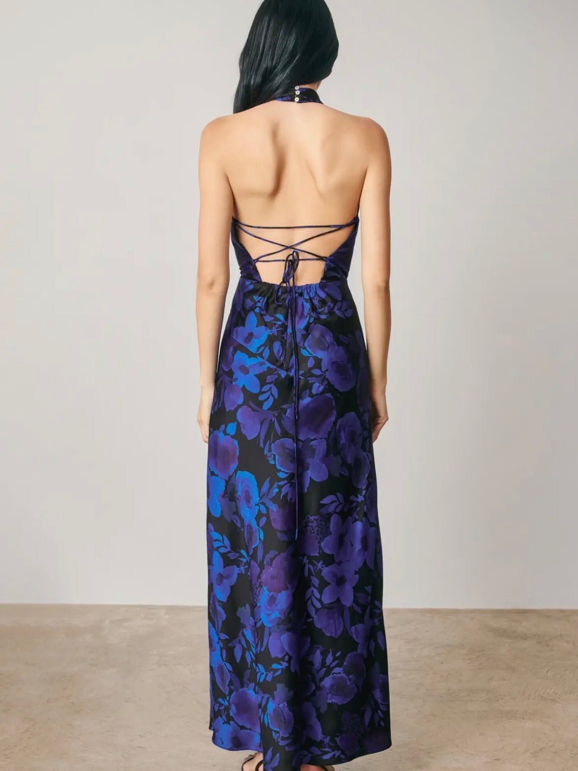 Floral Draped Halter Maxi Dress - Flea Boutiques