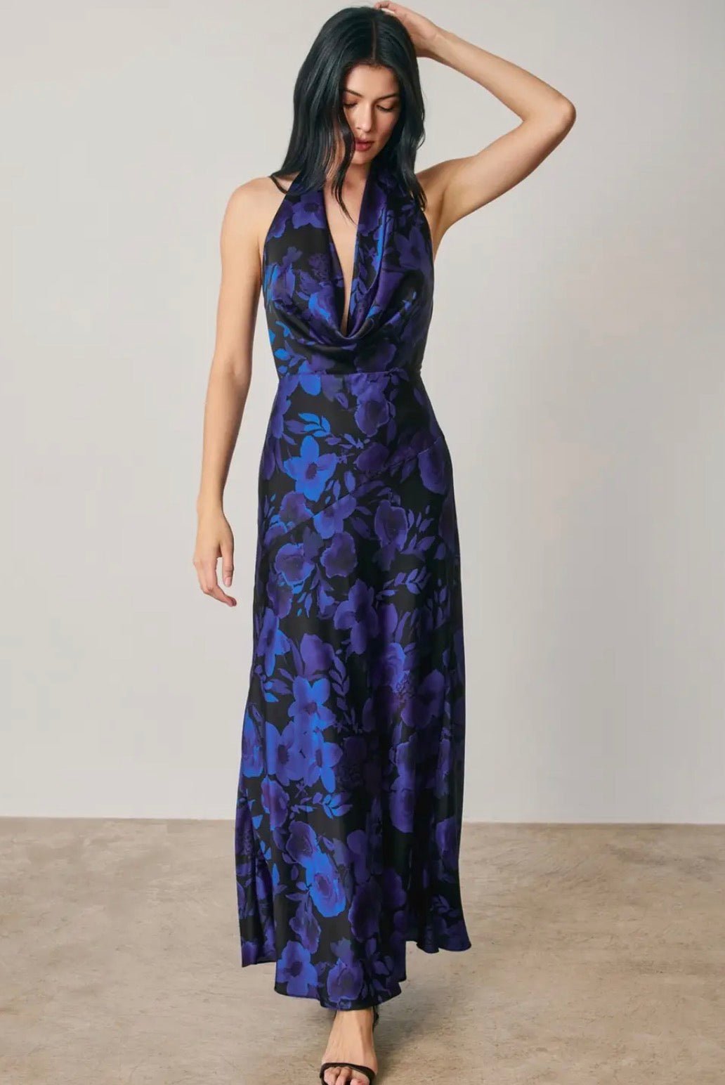 Floral Draped Halter Maxi Dress - Flea Boutiques
