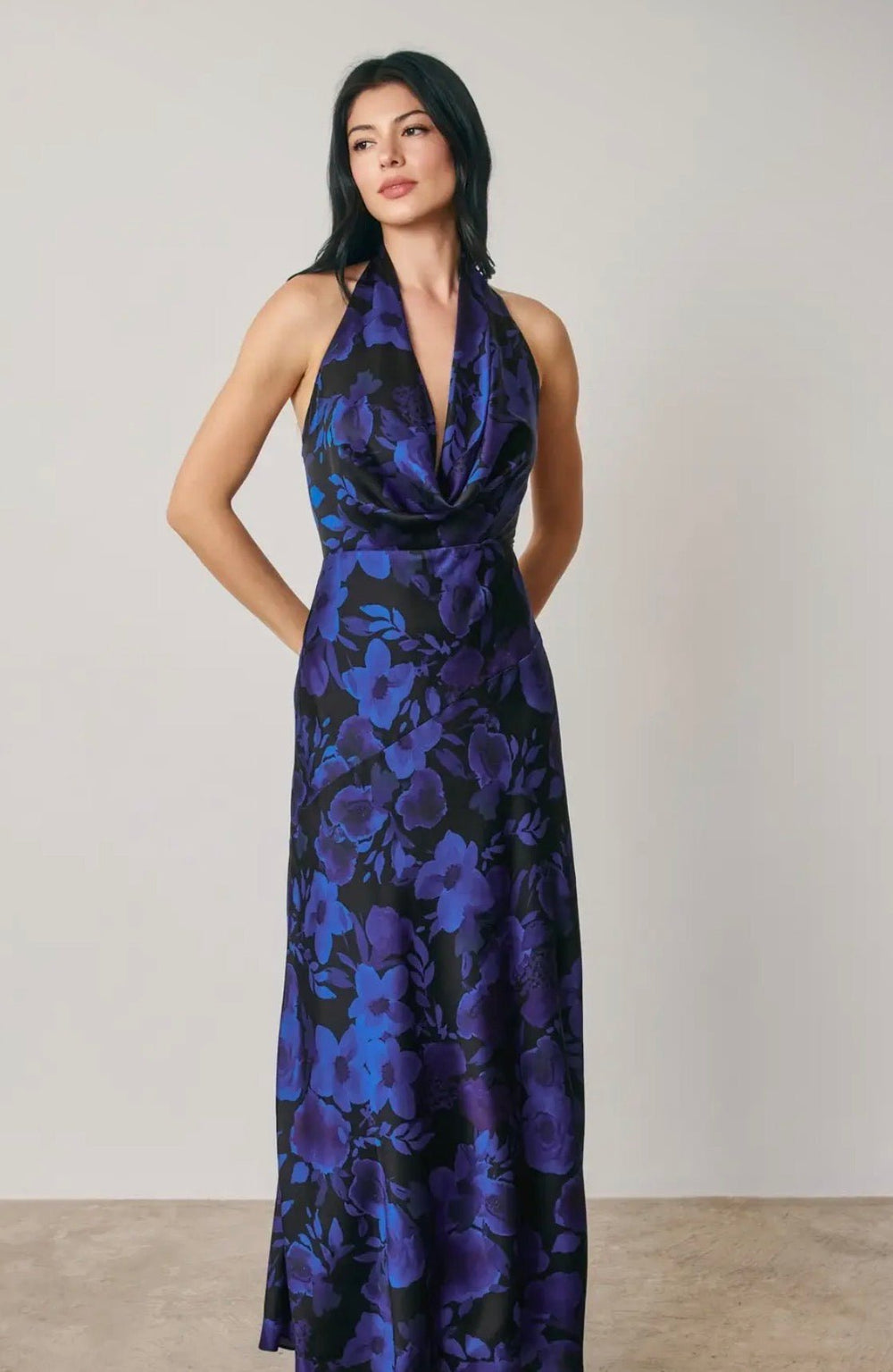 Floral Draped Halter Maxi Dress