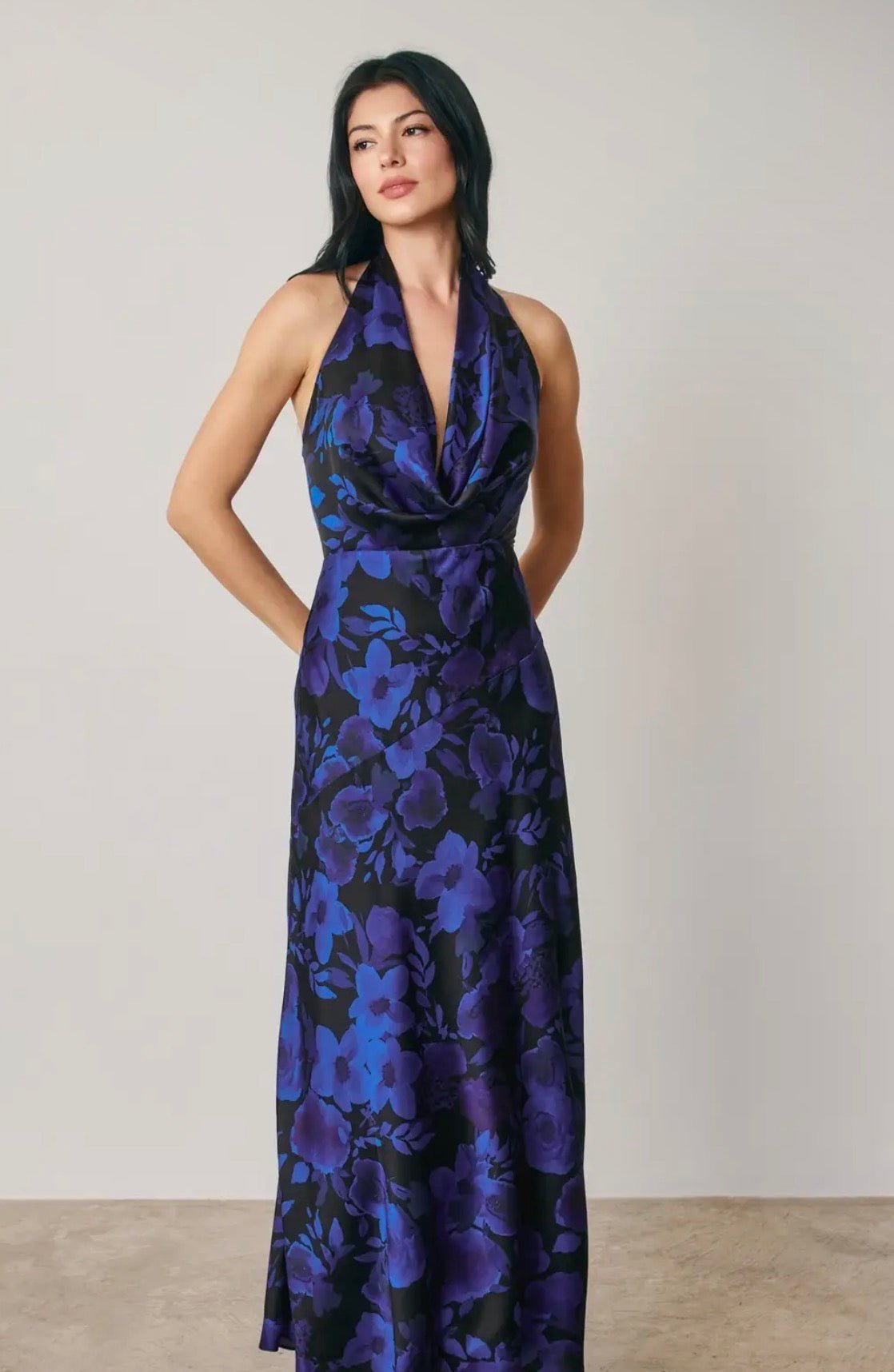 Floral Draped Halter Maxi Dress - Flea Boutiques
