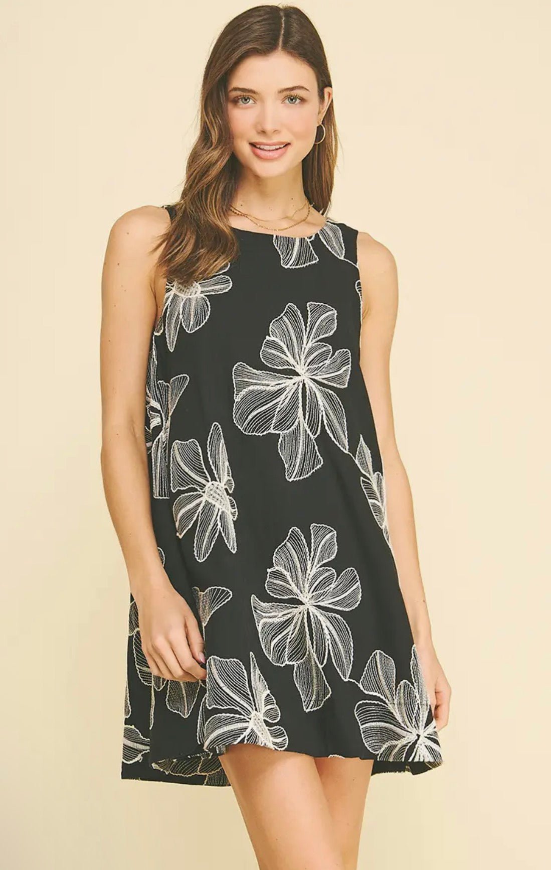 Floral Embroidered A - Line Dress - Flea Boutiques