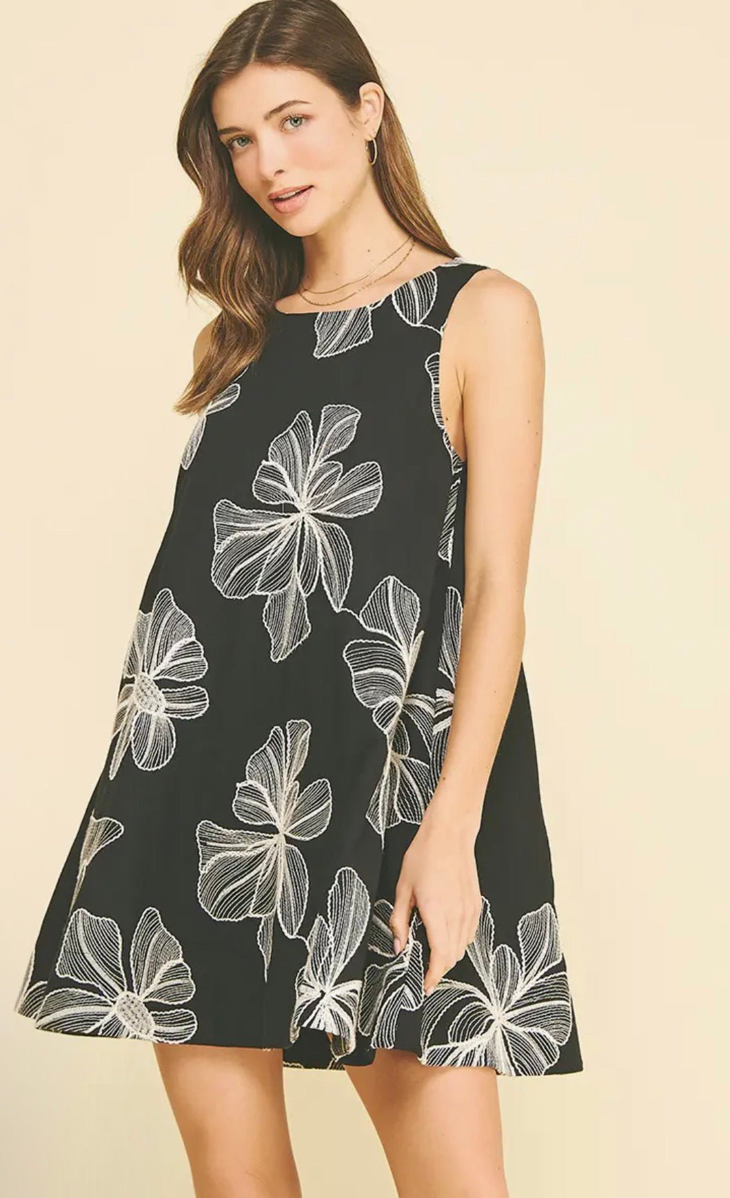 Floral Embroidered A - Line Dress - Flea Boutiques