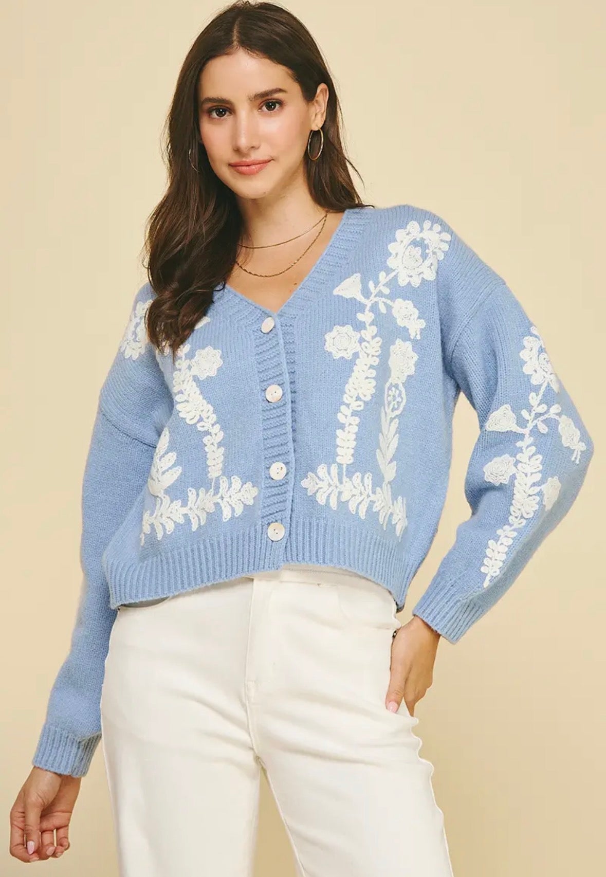 Floral Embroidered Cardigan - Flea Boutiques