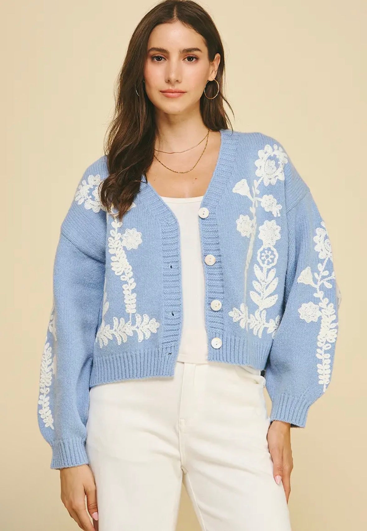 Floral Embroidered Cardigan - Flea Boutiques