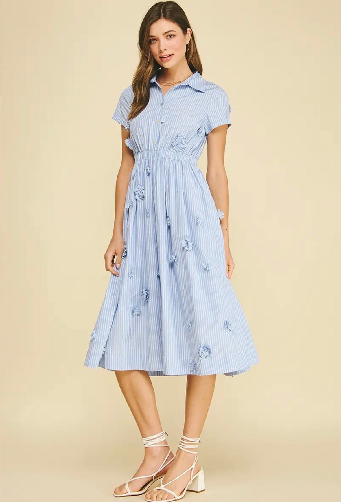 Floral Embroidered Stripe Dress - Flea Boutiques