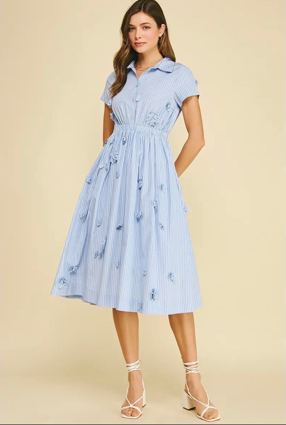 Floral Embroidered Stripe Dress - Flea Boutiques