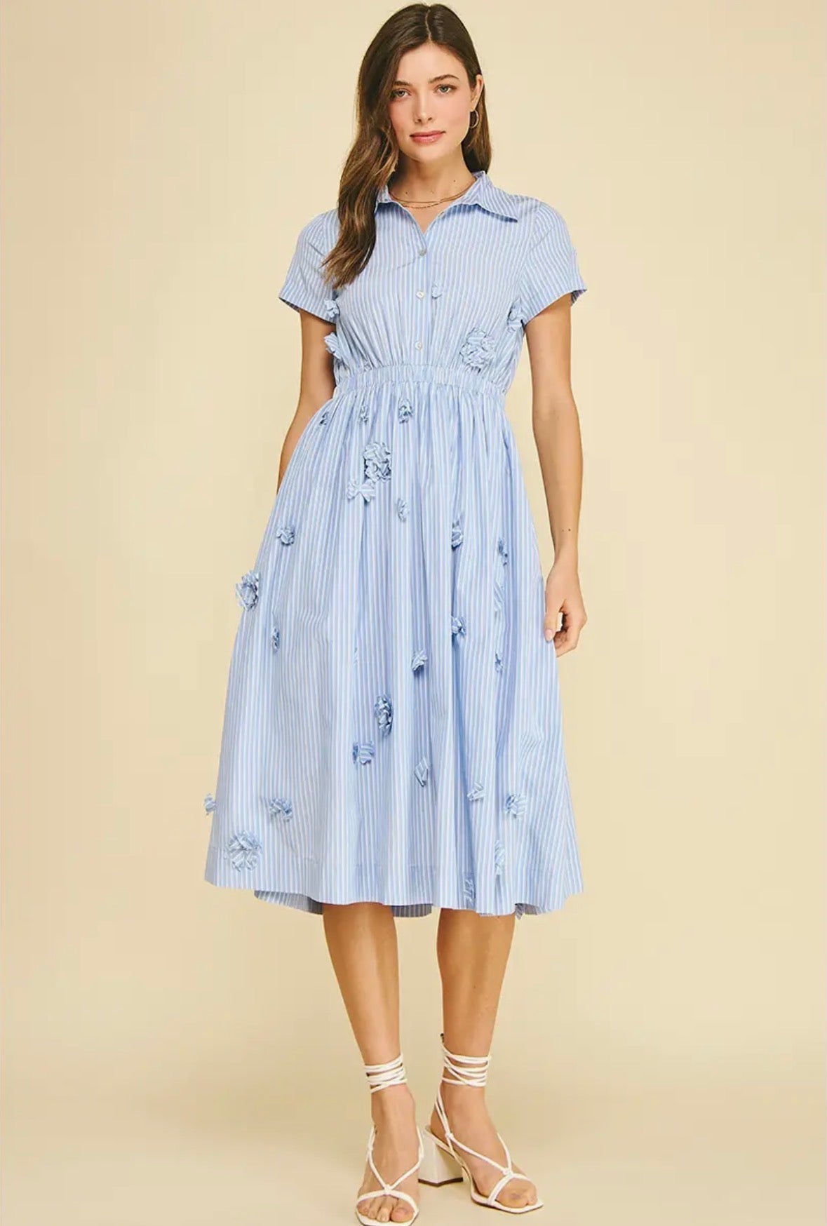 Floral Embroidered Stripe Dress - Flea Boutiques
