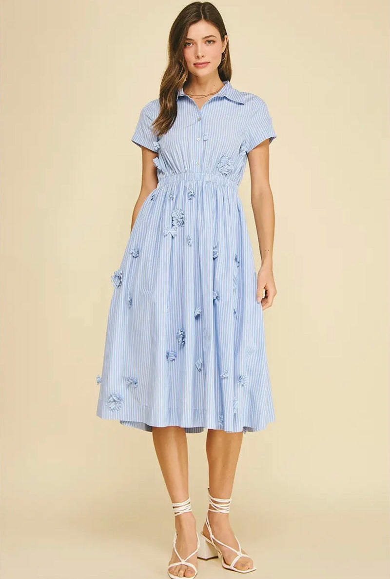 Floral Embroidered Stripe Dress - Flea Boutiques