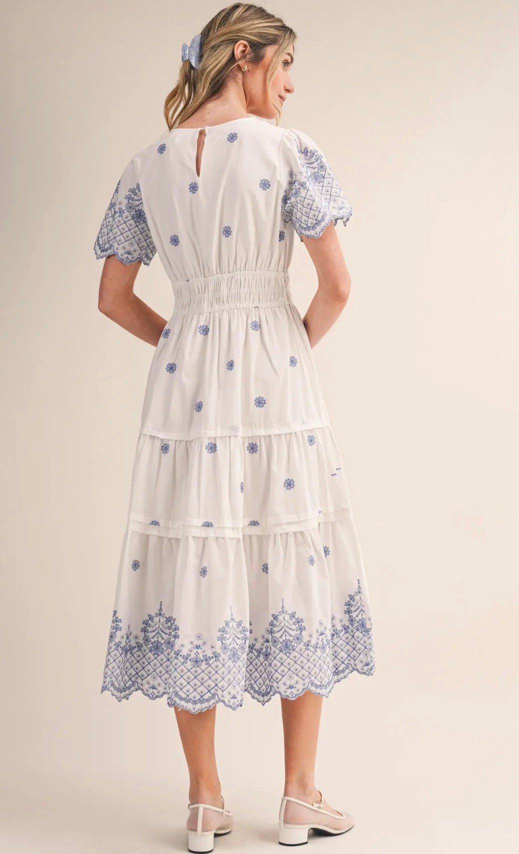 Floral Embroidered Tiered Midi Dress - Flea Boutiques