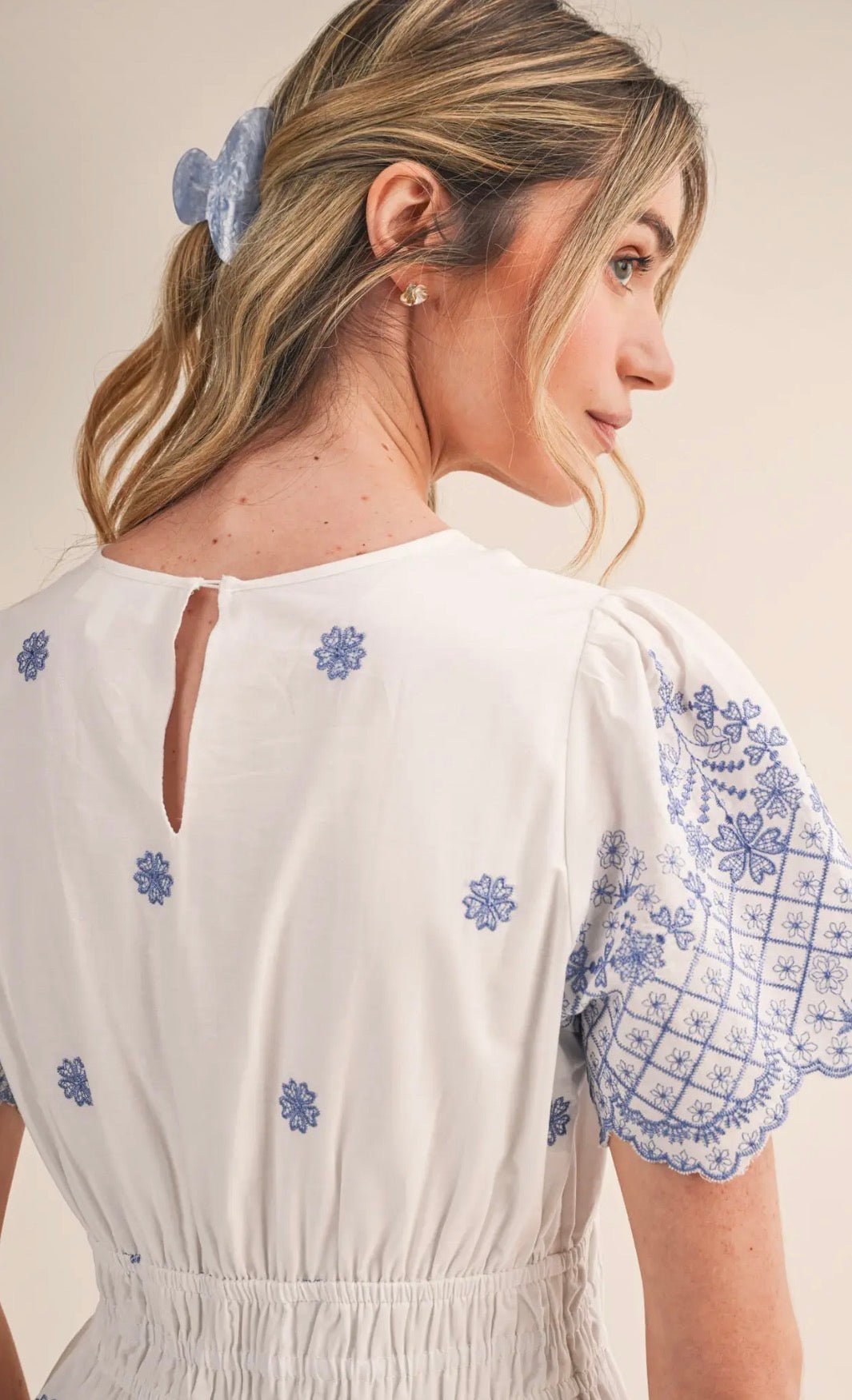 Floral Embroidered Tiered Midi Dress - Flea Boutiques