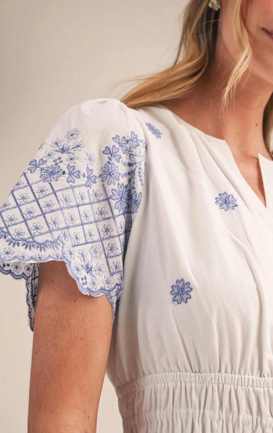 Floral Embroidered Tiered Midi Dress - Flea Boutiques