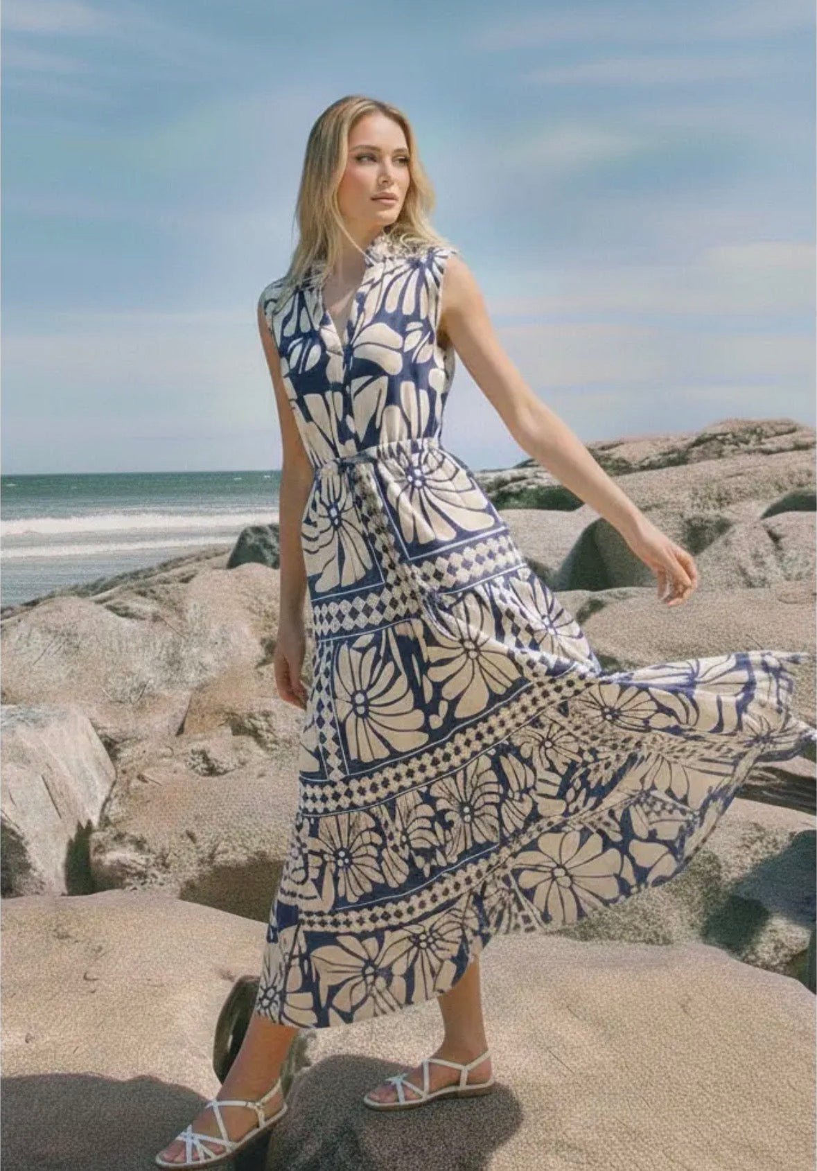 Floral & Geo Print Tiered Maxi - Flea Boutiques