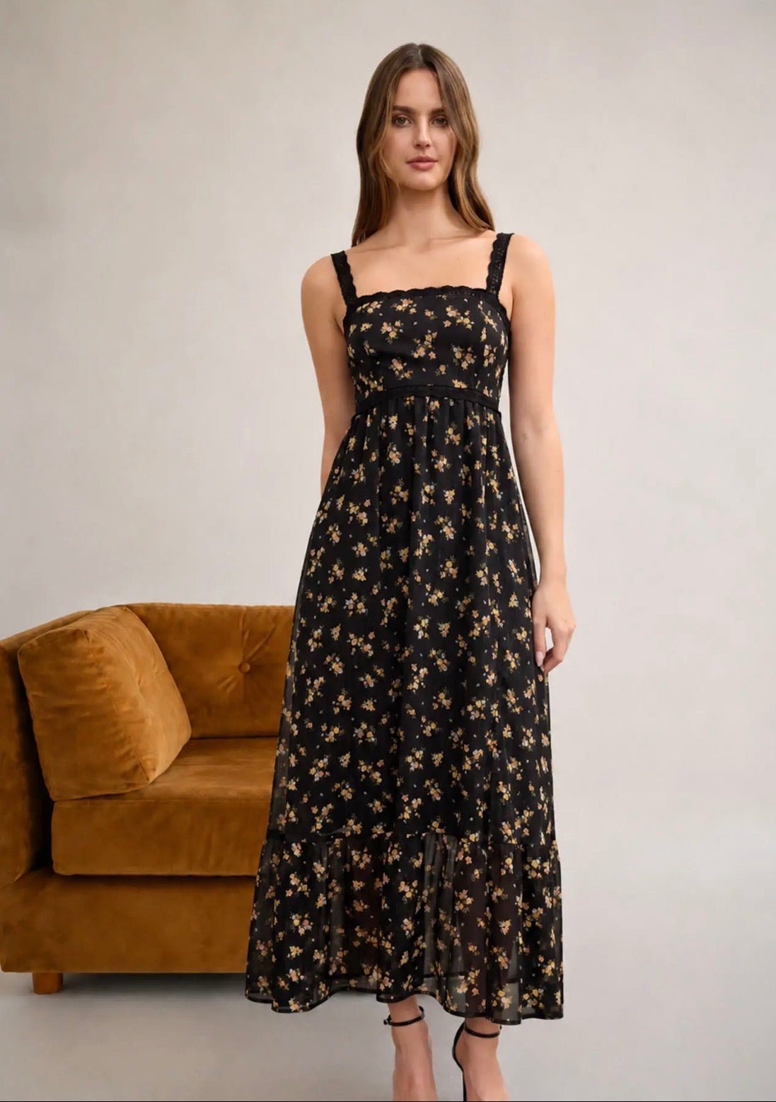 Floral Glitter Shiffon Lace Dress - Flea Boutiques