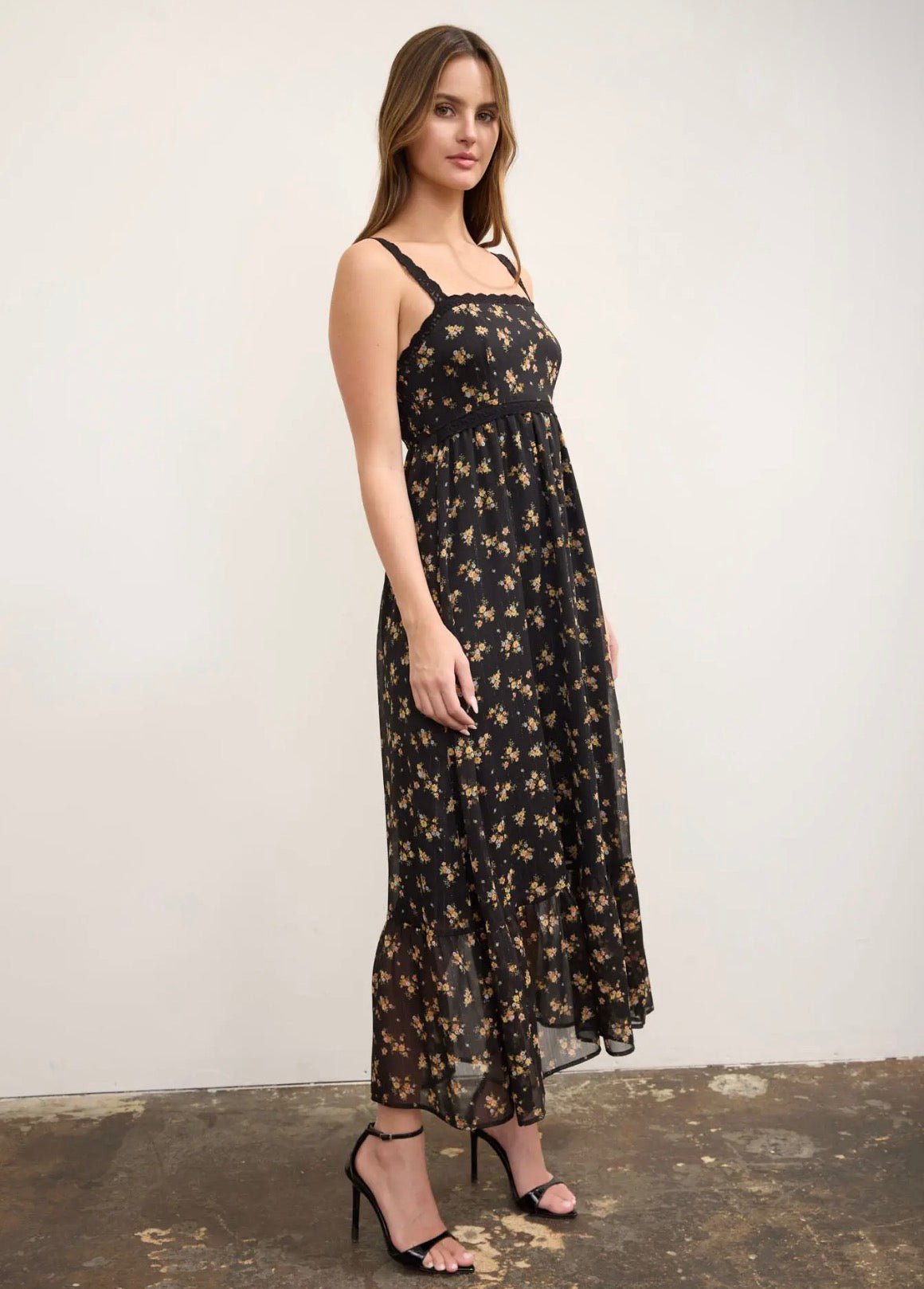 Floral Glitter Shiffon Lace Dress - Flea Boutiques
