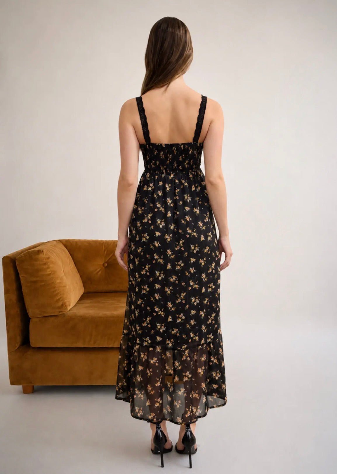 Floral Glitter Shiffon Lace Dress - Flea Boutiques