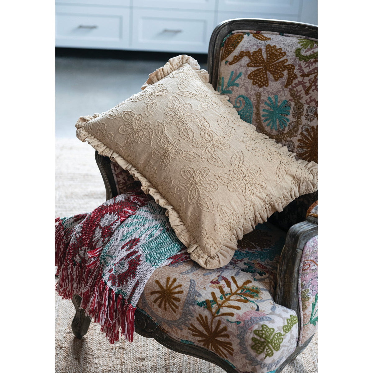 Floral Jacquard Cotton Throw - Flea Boutiques