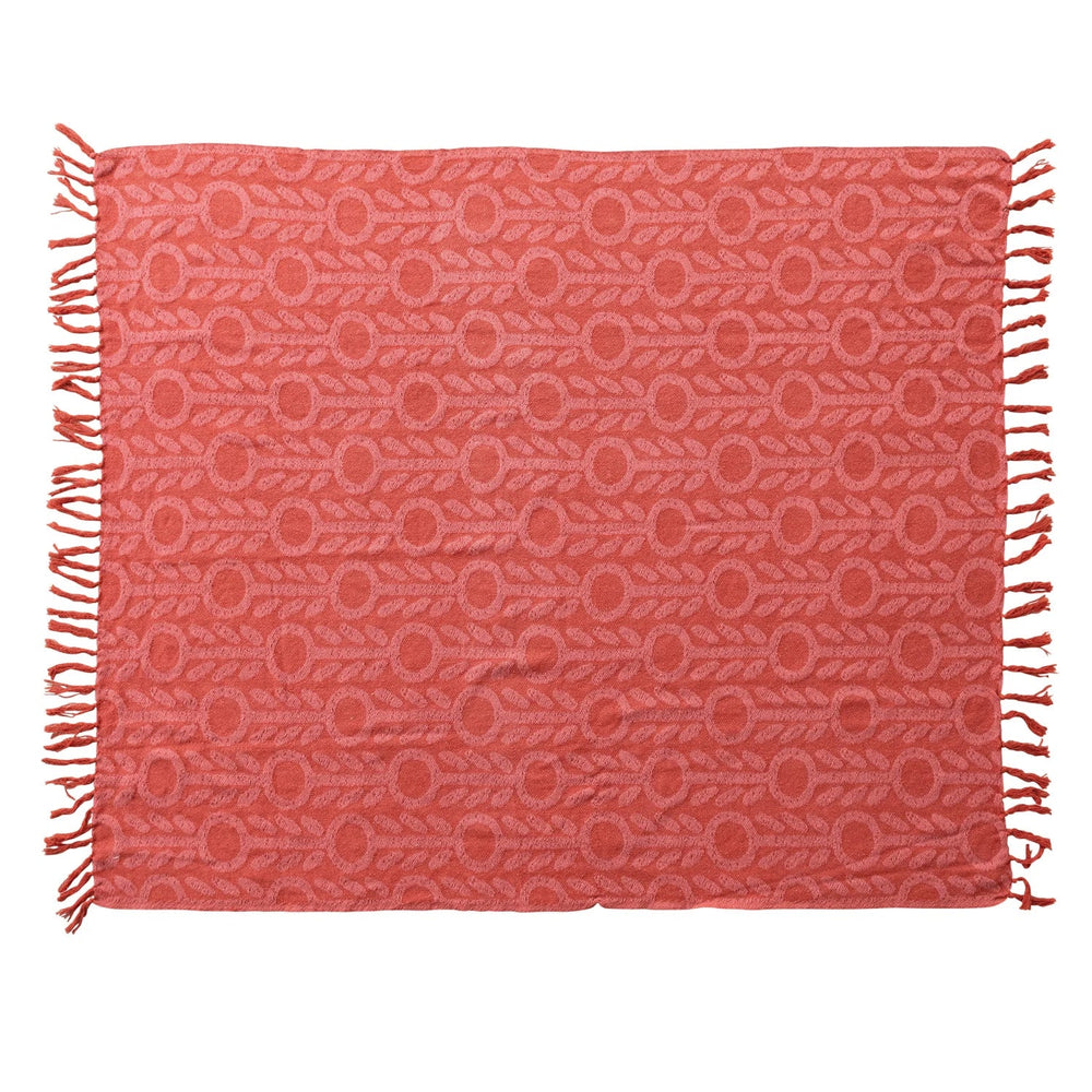 Floral Jacquard Throw with Fringe