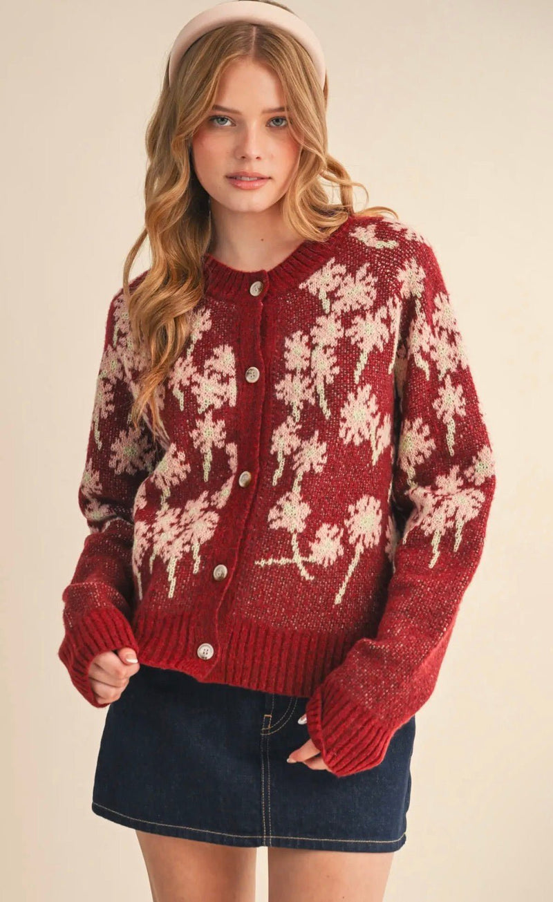 Floral Knit Button Down Cardigan - Flea Boutiques