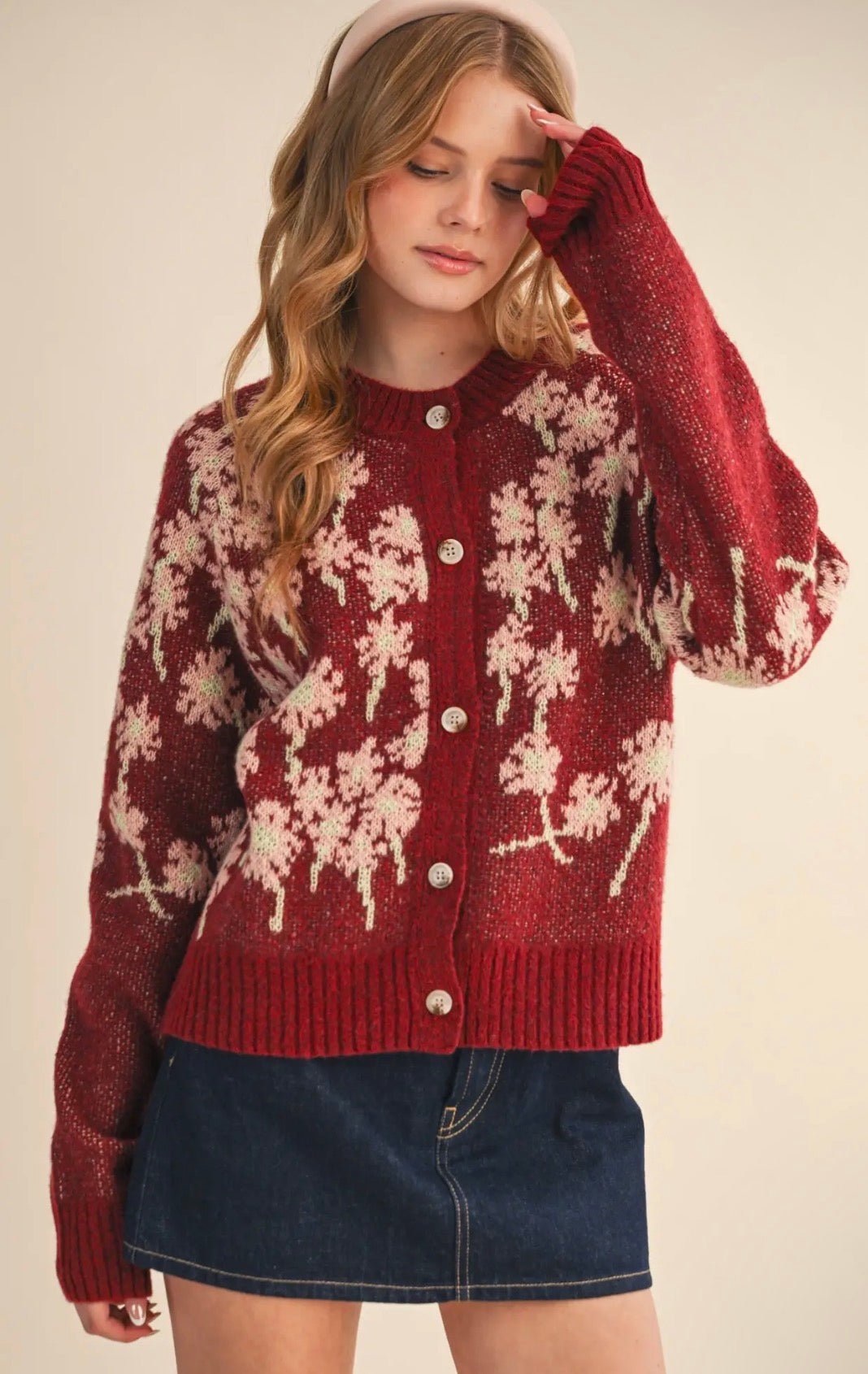 Floral Knit Button Down Cardigan - Flea Boutiques