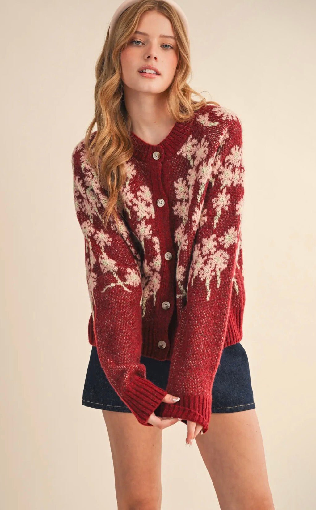 Floral Knit Button Down Cardigan - Flea Boutiques