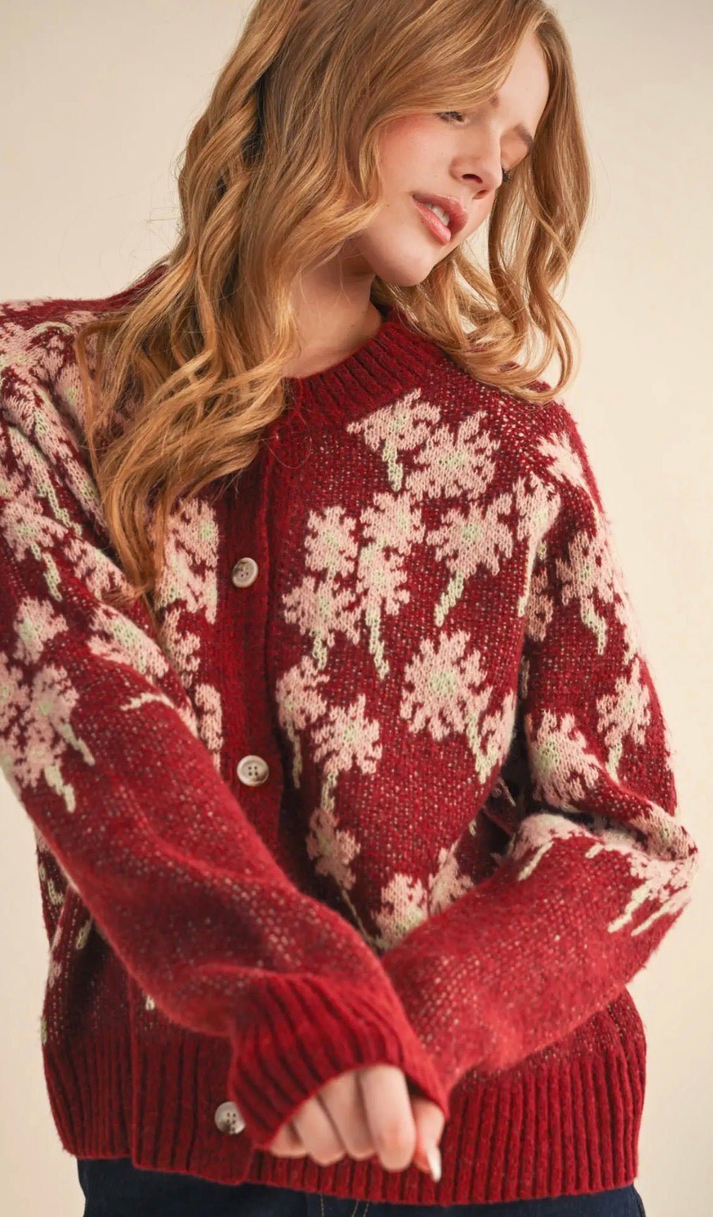 Floral Knit Button Down Cardigan - Flea Boutiques