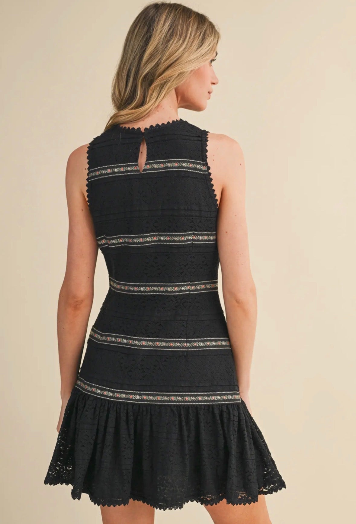 Floral Lace Tiered Trim Dress - Flea Boutiques