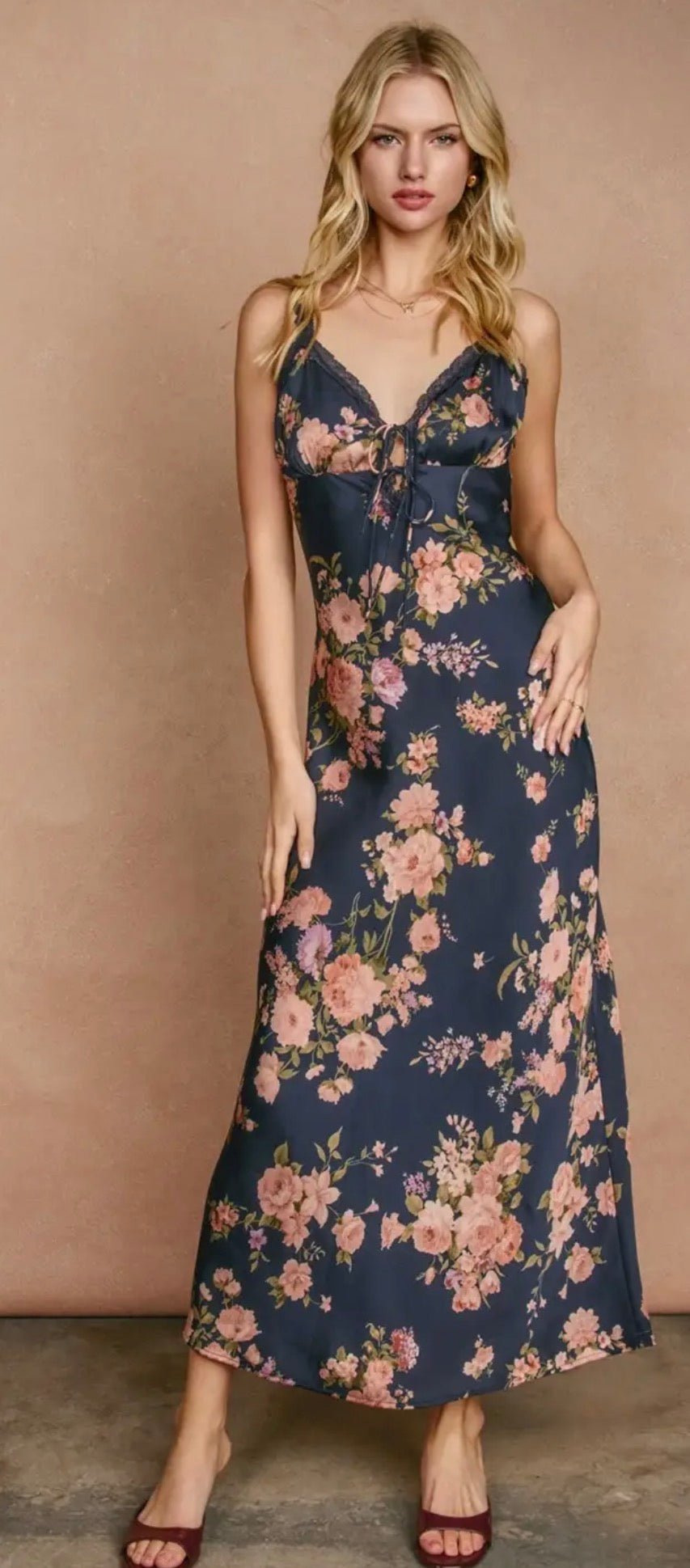 Floral Lace Trim Maxi Dress - Flea Boutiques
