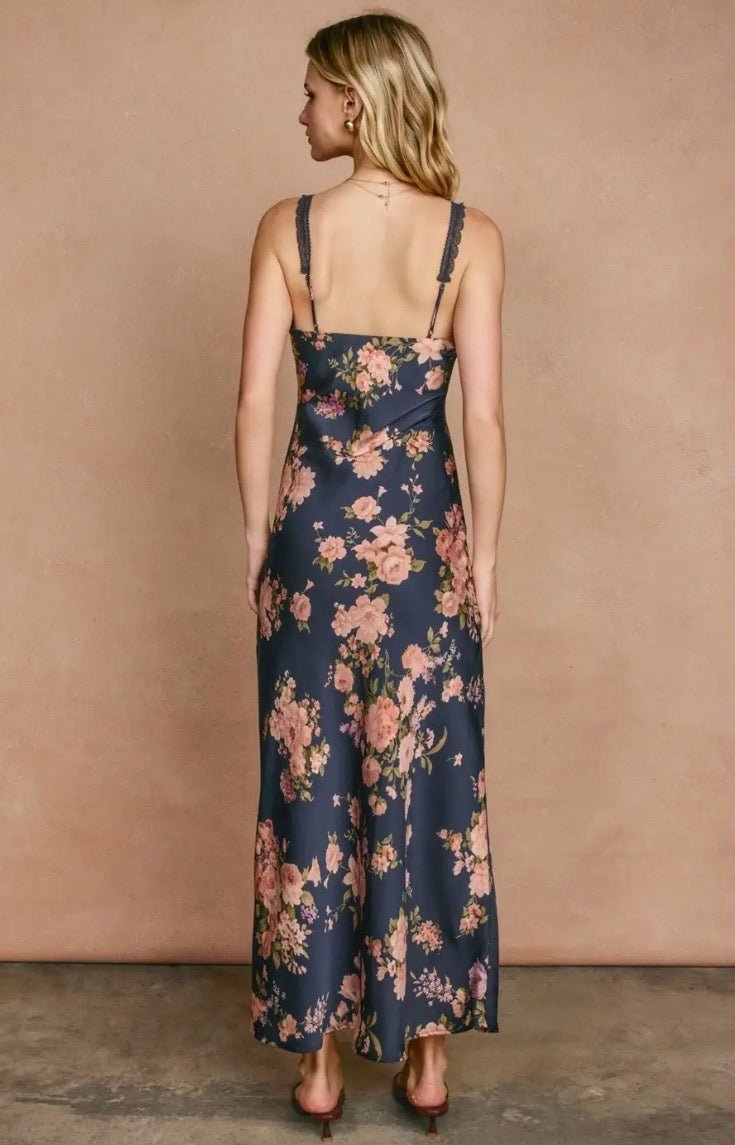 Floral Lace Trim Maxi Dress - Flea Boutiques