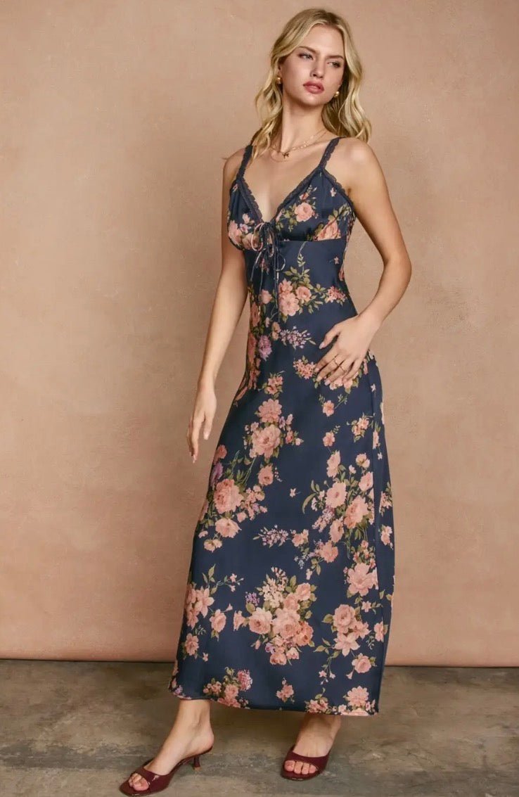 Floral Lace Trim Maxi Dress - Flea Boutiques