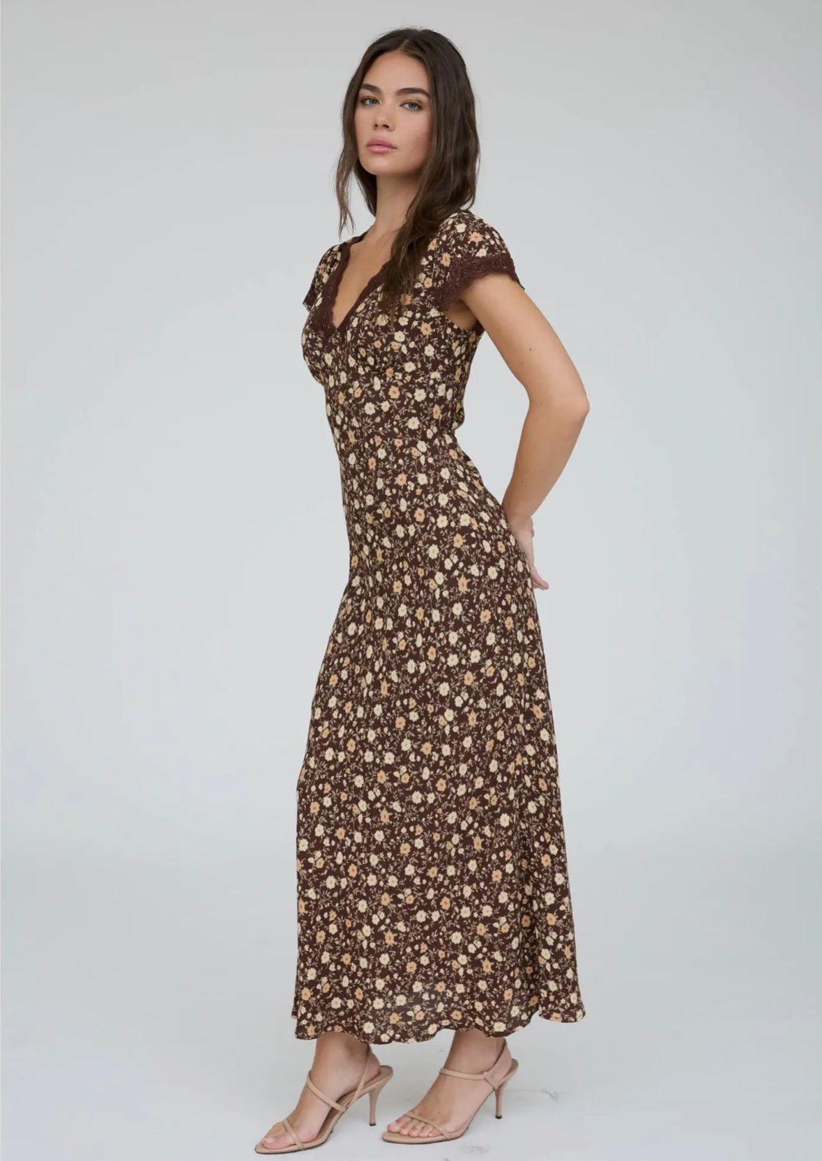 Floral Lace V Neck Dress - Flea Boutiques