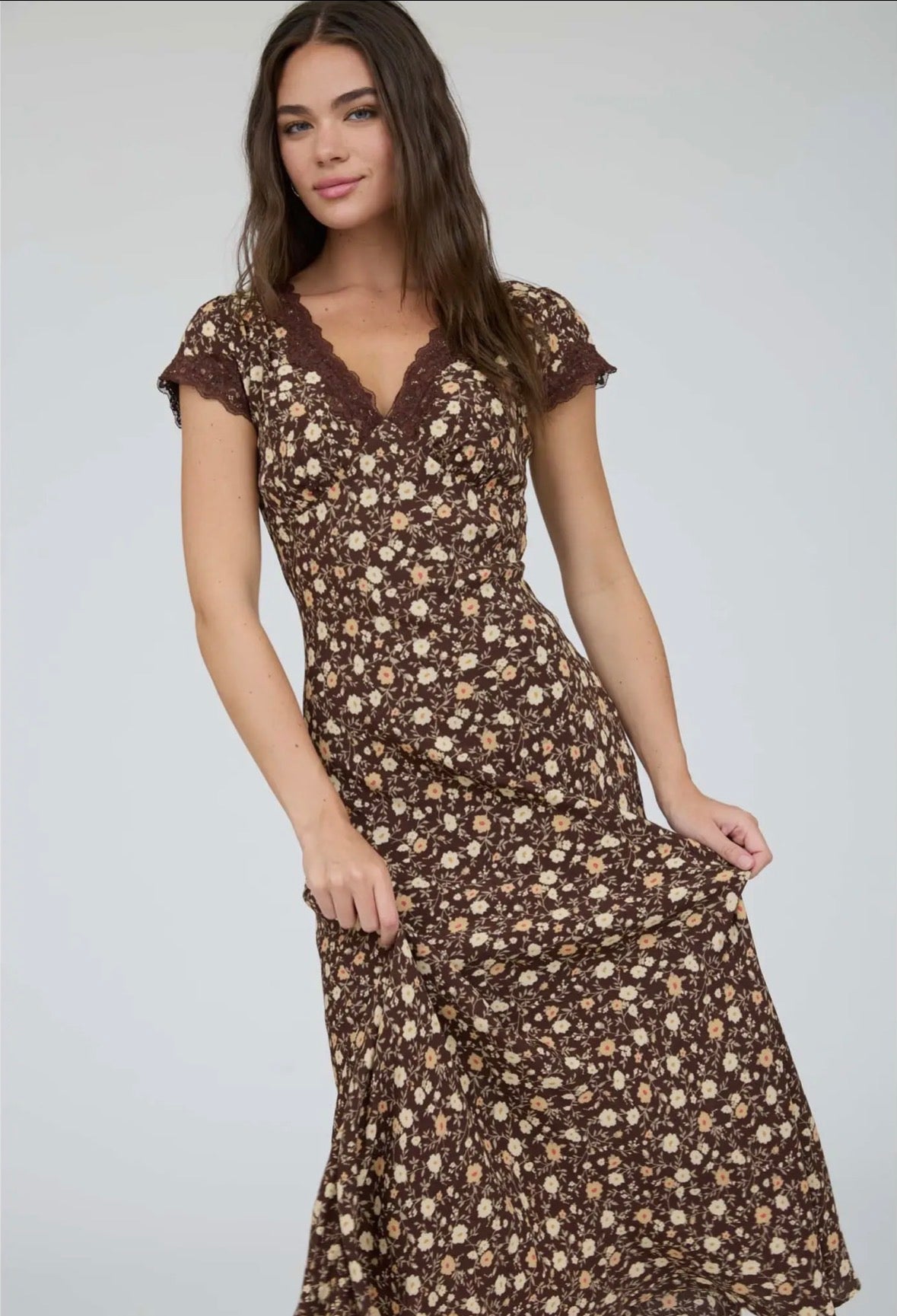 Floral Lace V Neck Dress - Flea Boutiques