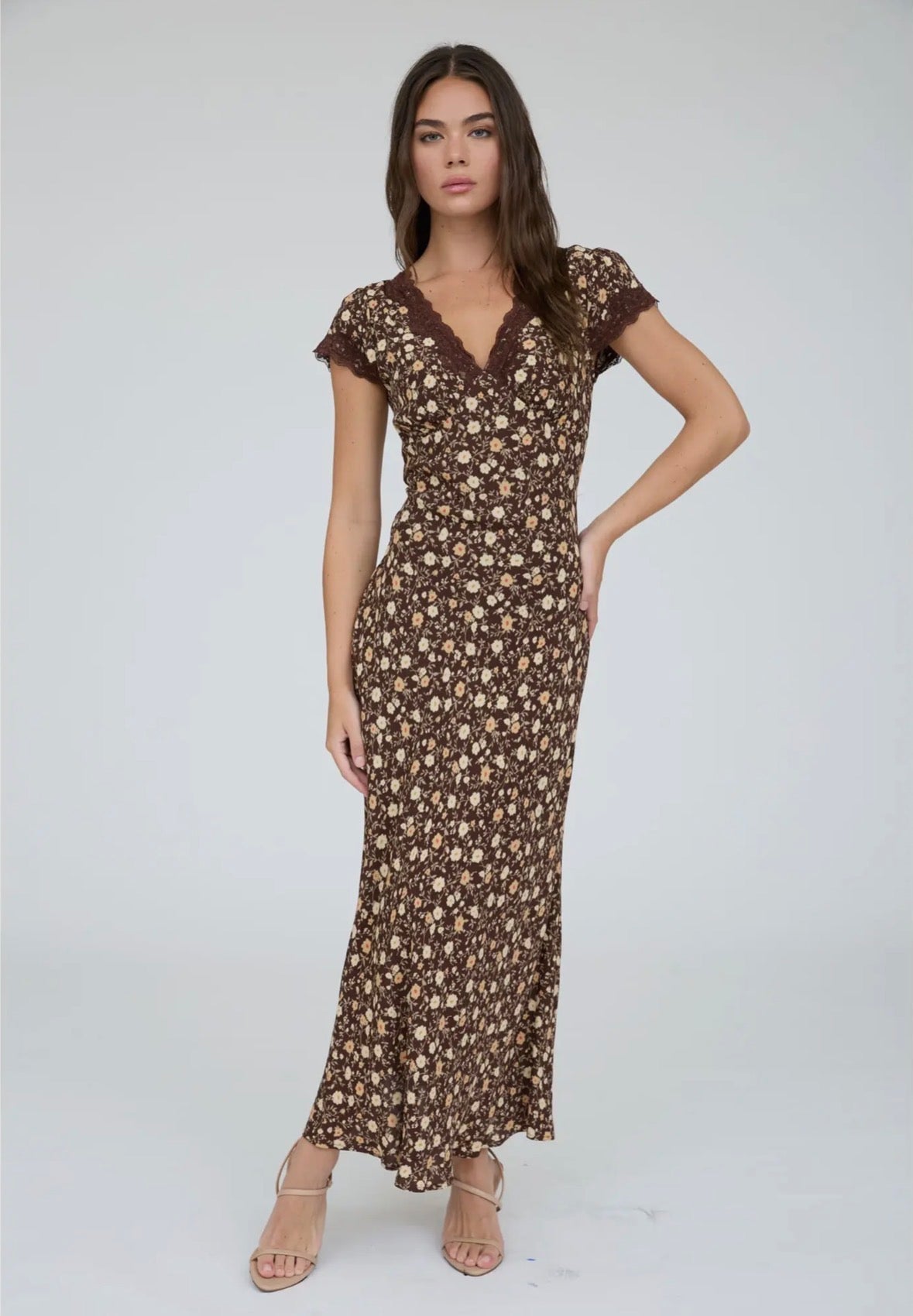 Floral Lace V Neck Dress - Flea Boutiques