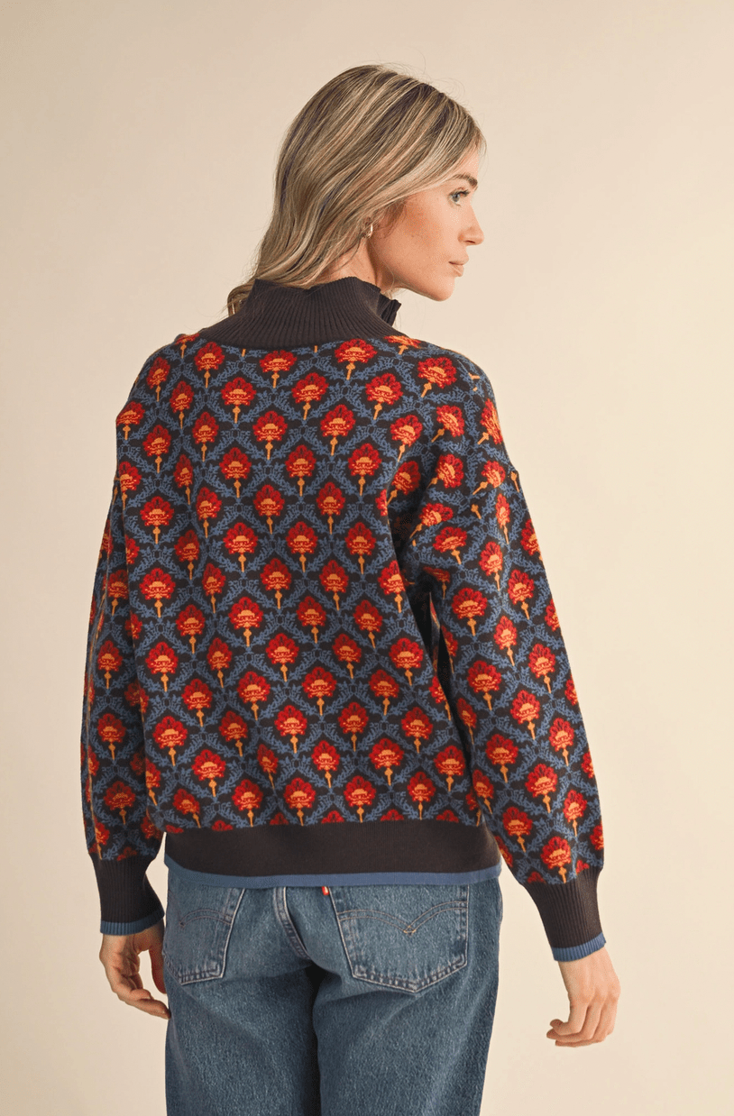 Floral Mock Neck Pullover - Flea Boutiques