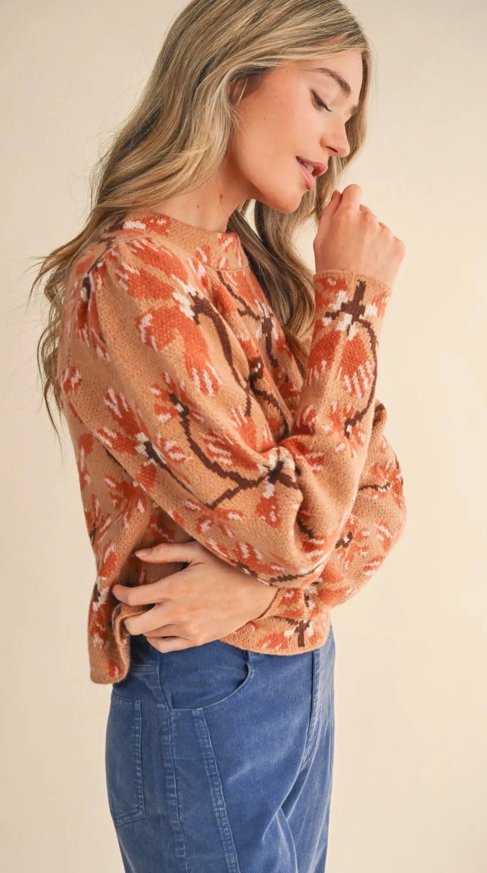 Floral Mock Neck Sweater - Flea Boutiques