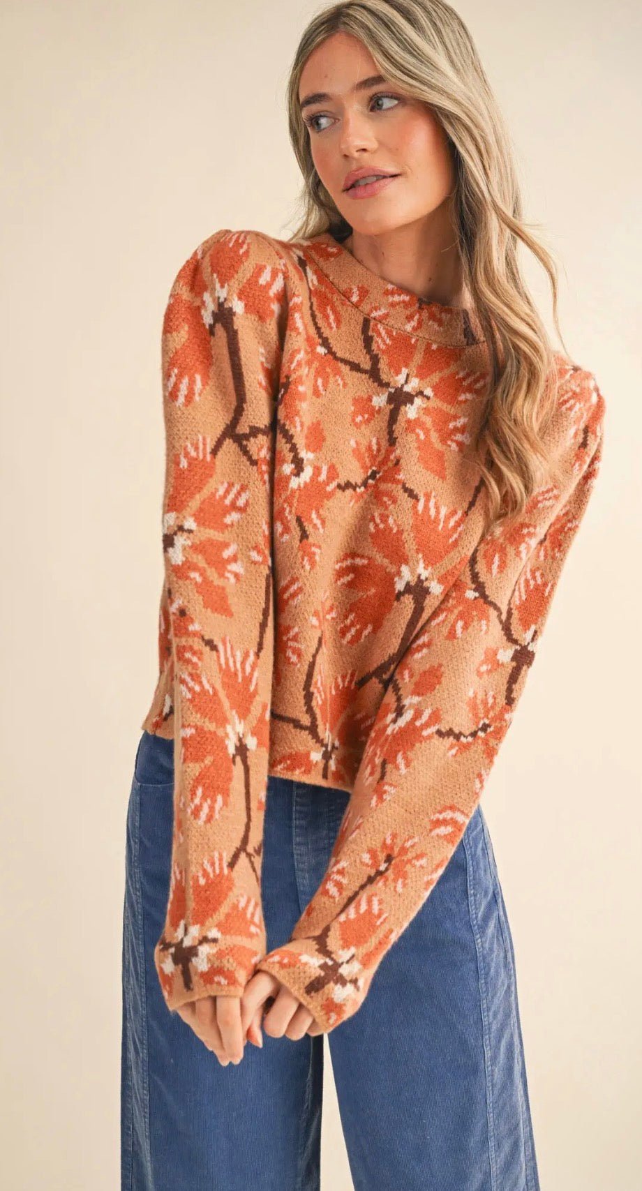 Floral Mock Neck Sweater - Flea Boutiques