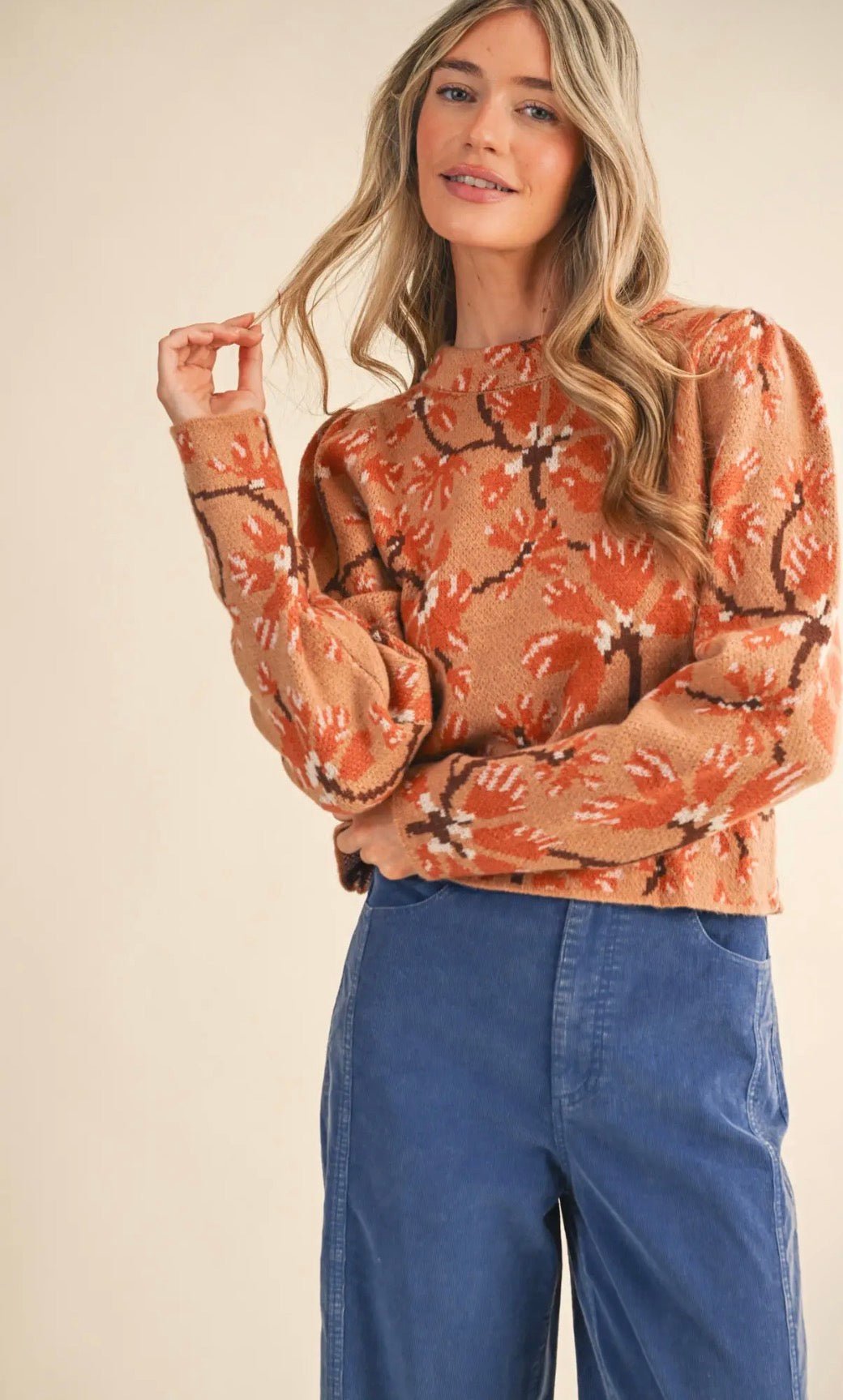 Floral Mock Neck Sweater - Flea Boutiques