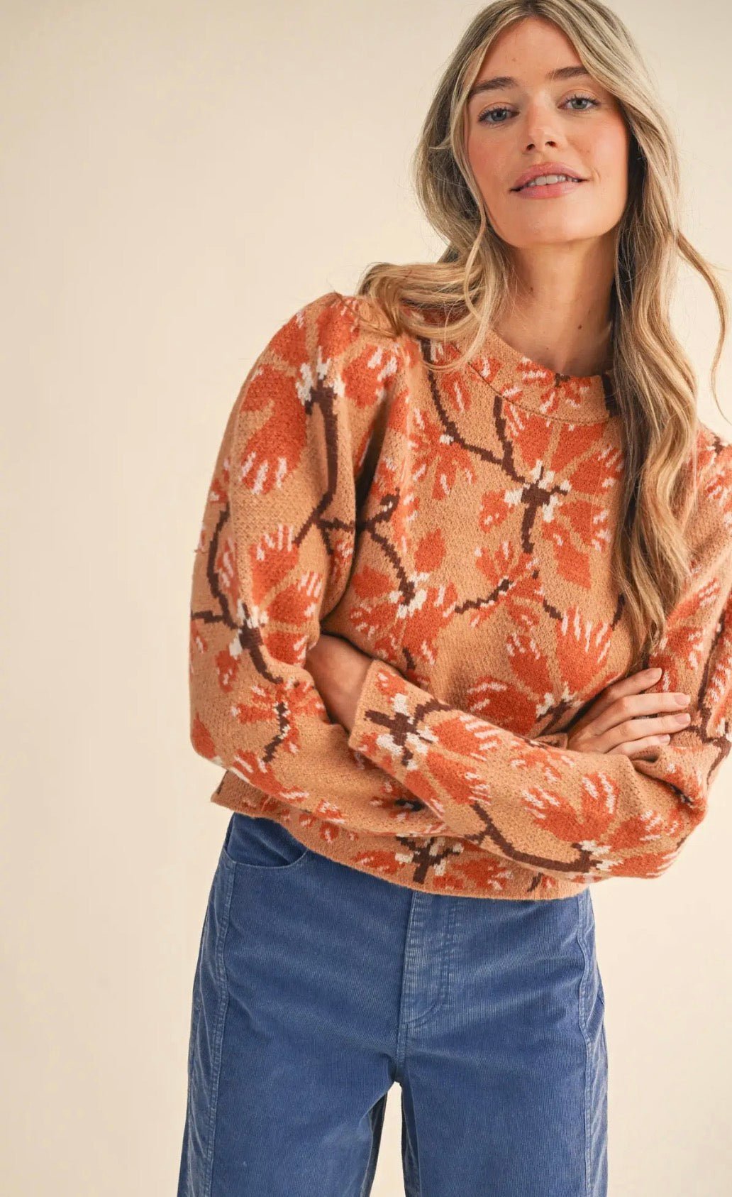 Floral Mock Neck Sweater - Flea Boutiques