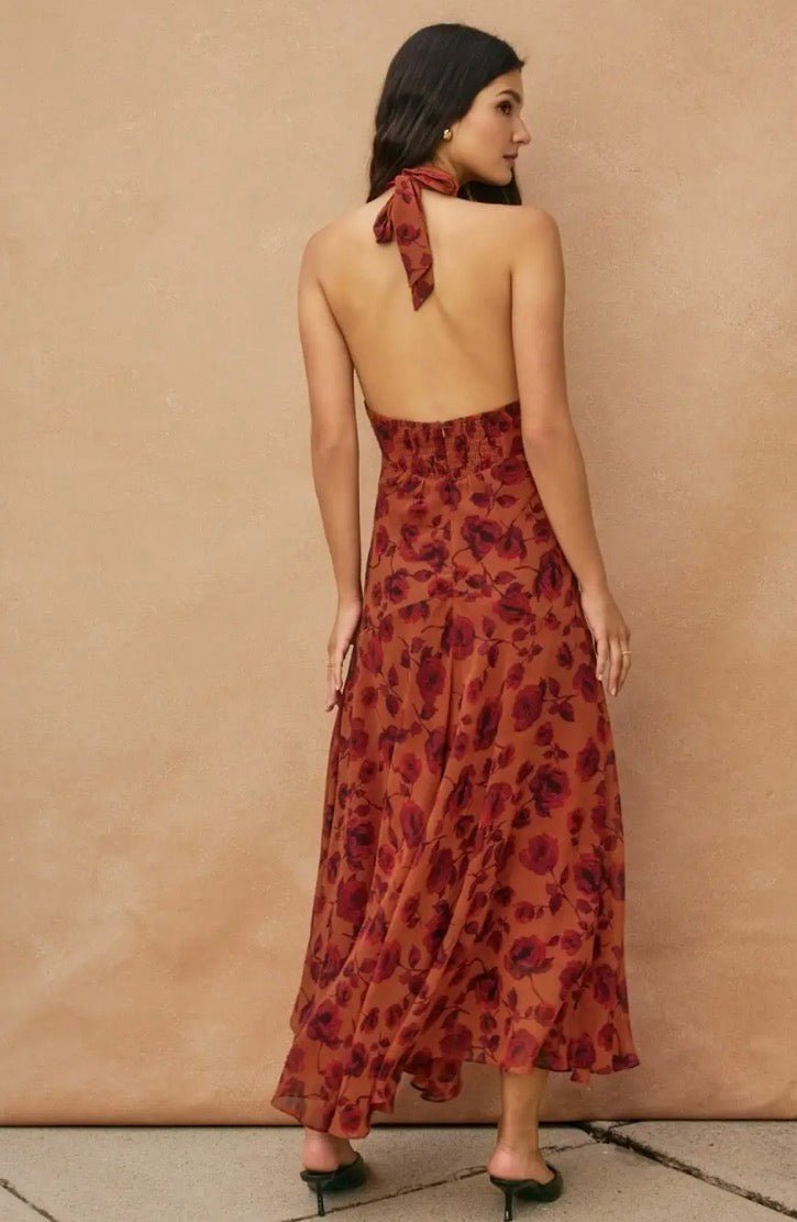 Floral Open Back Halter Dress - Flea Boutiques