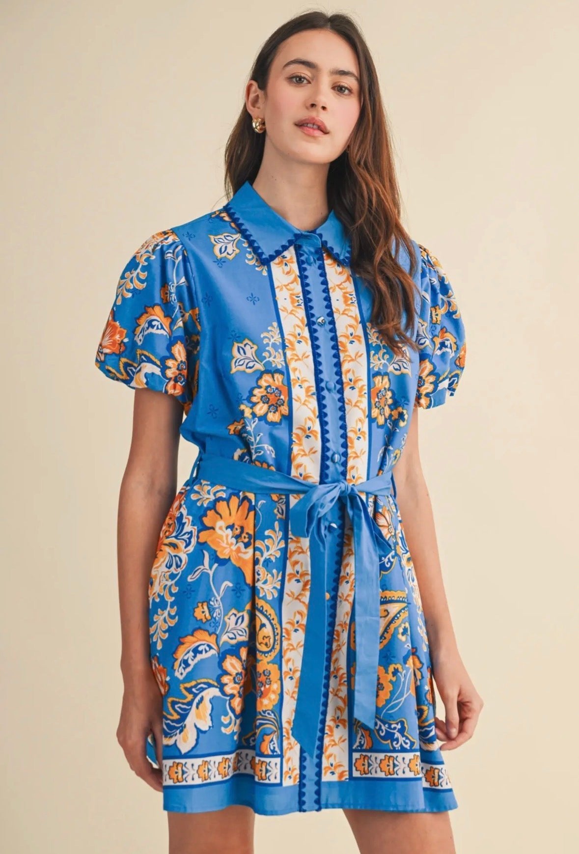 Floral Paisley Belted Mini Dress - Flea Boutiques