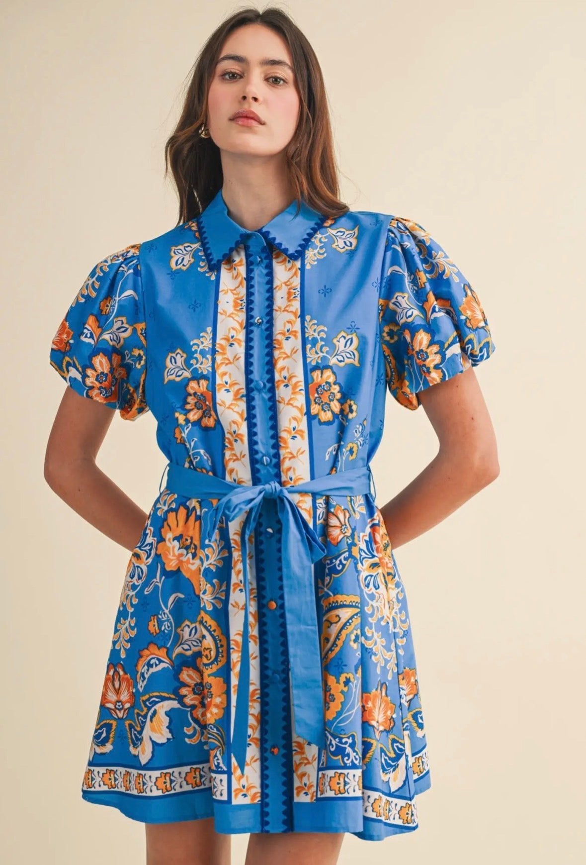 Floral Paisley Belted Mini Dress - Flea Boutiques