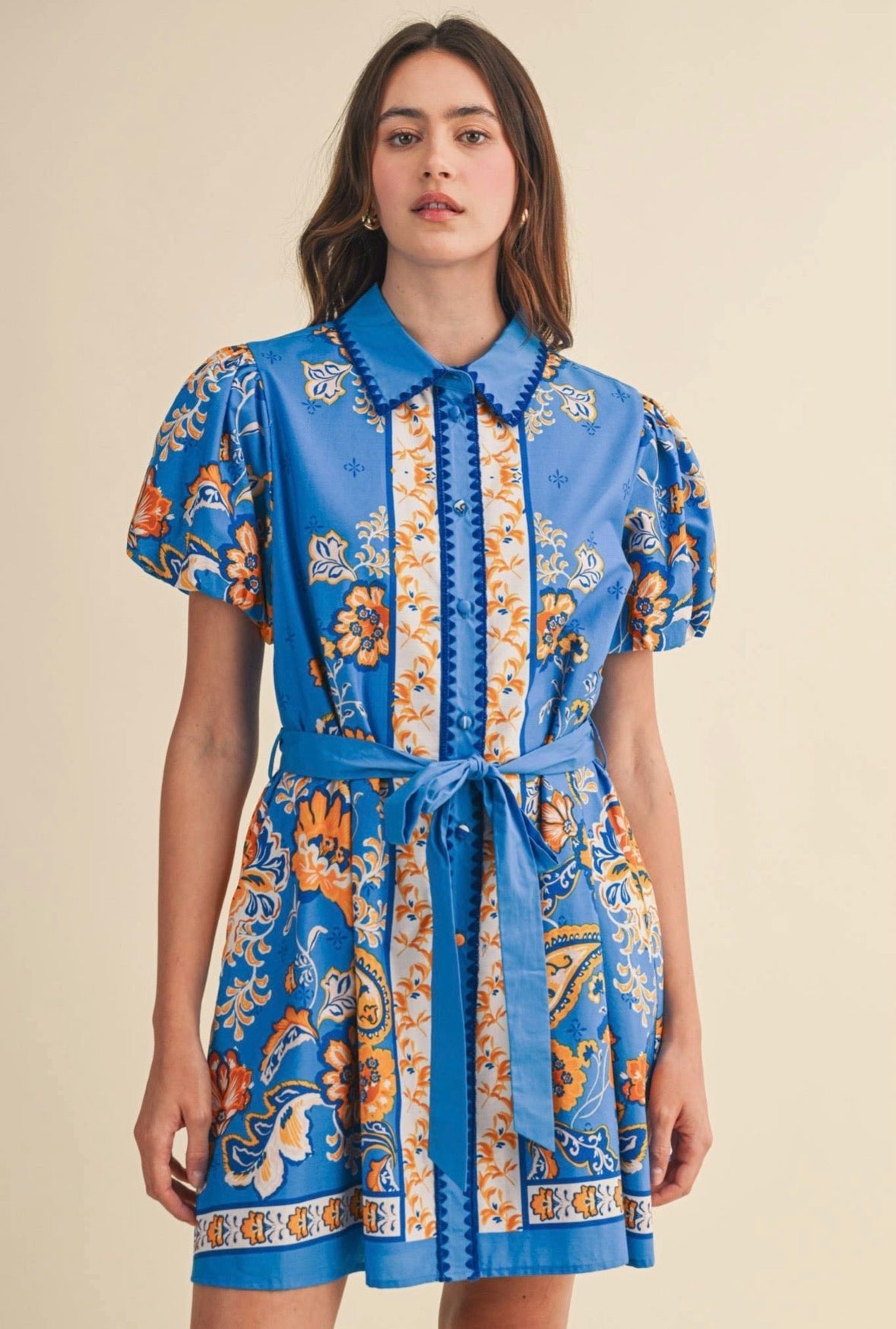Floral Paisley Belted Mini Dress - Flea Boutiques