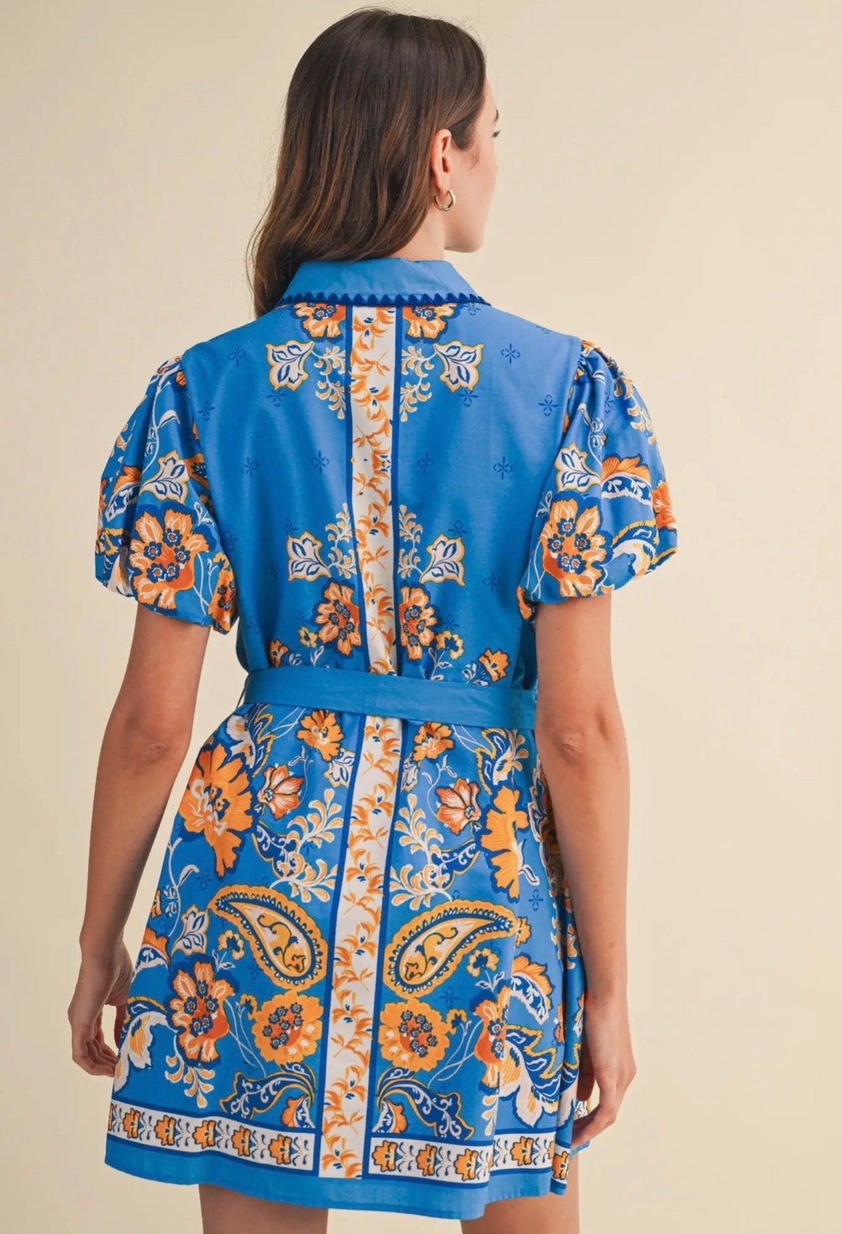 Floral Paisley Belted Mini Dress - Flea Boutiques