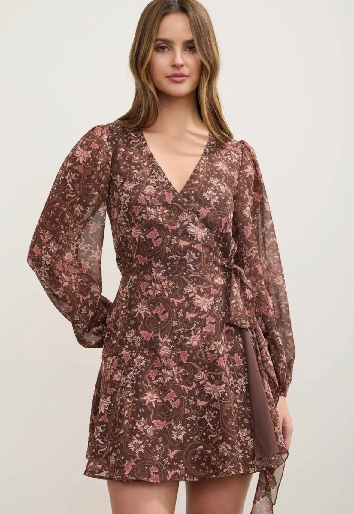 Floral Paisley Wrap Mini Dress - Flea Boutiques