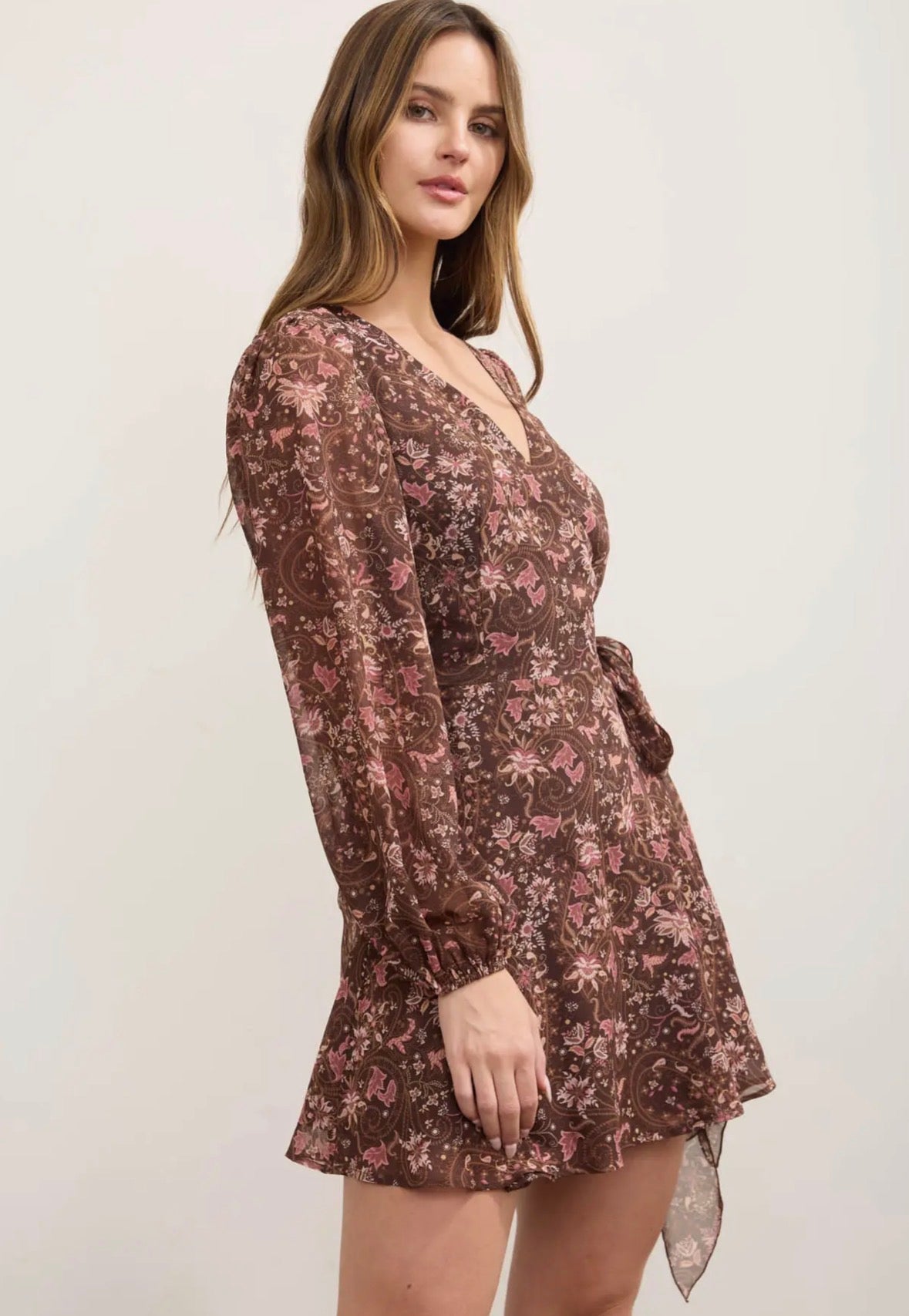 Floral Paisley Wrap Mini Dress - Flea Boutiques